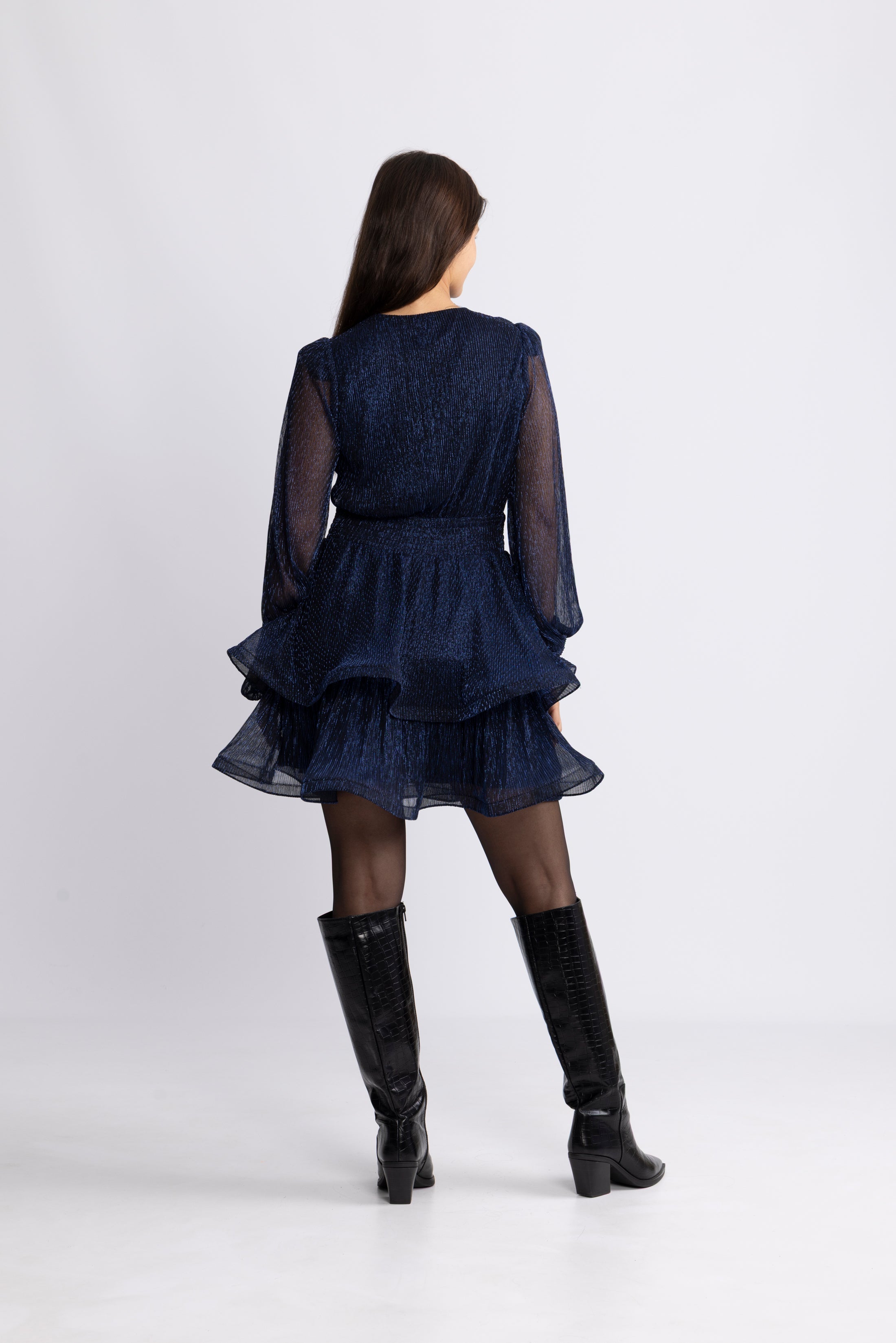 Jade Wave Plisse Dress - Navy