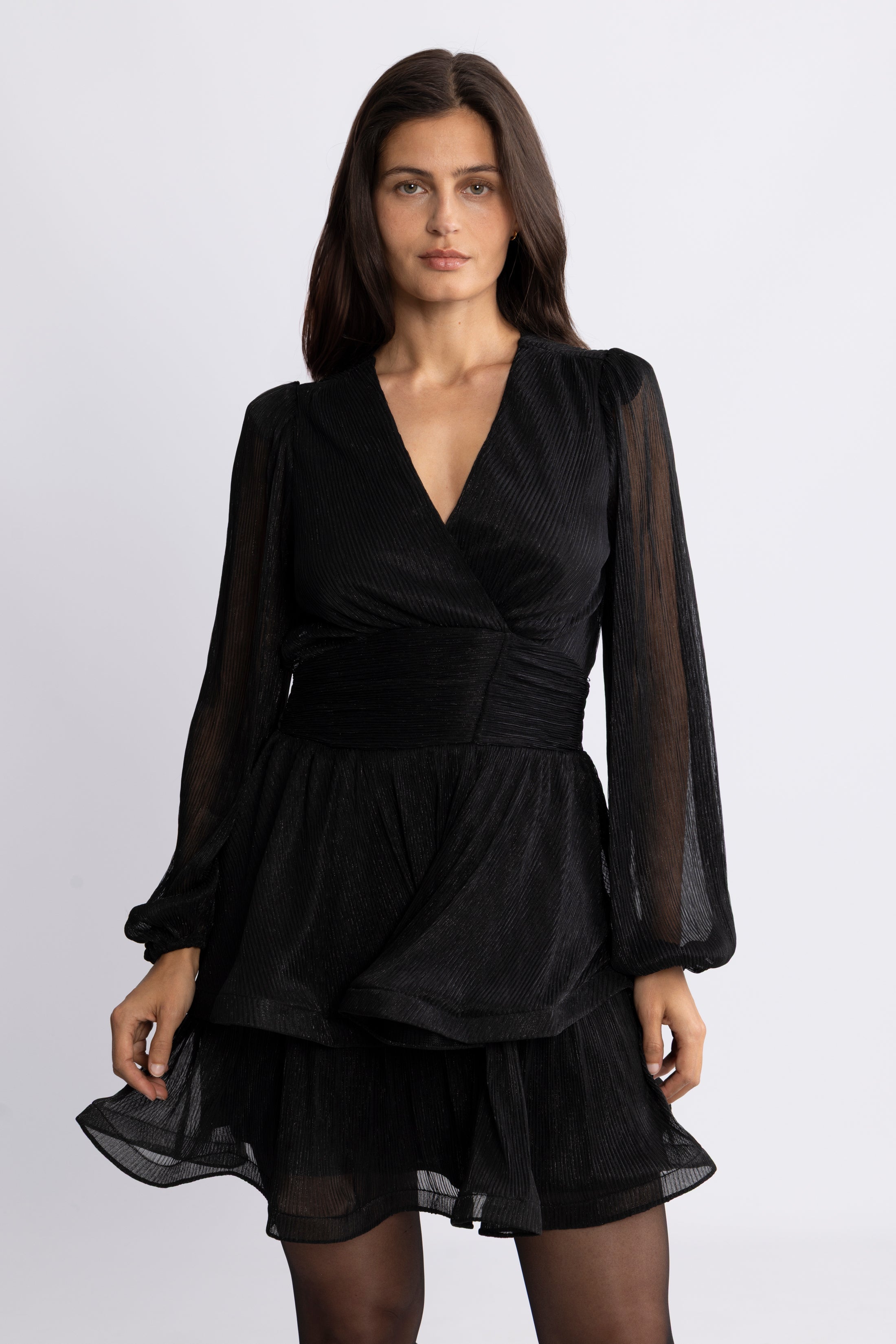 Jade Wave Plisse Dress - Black