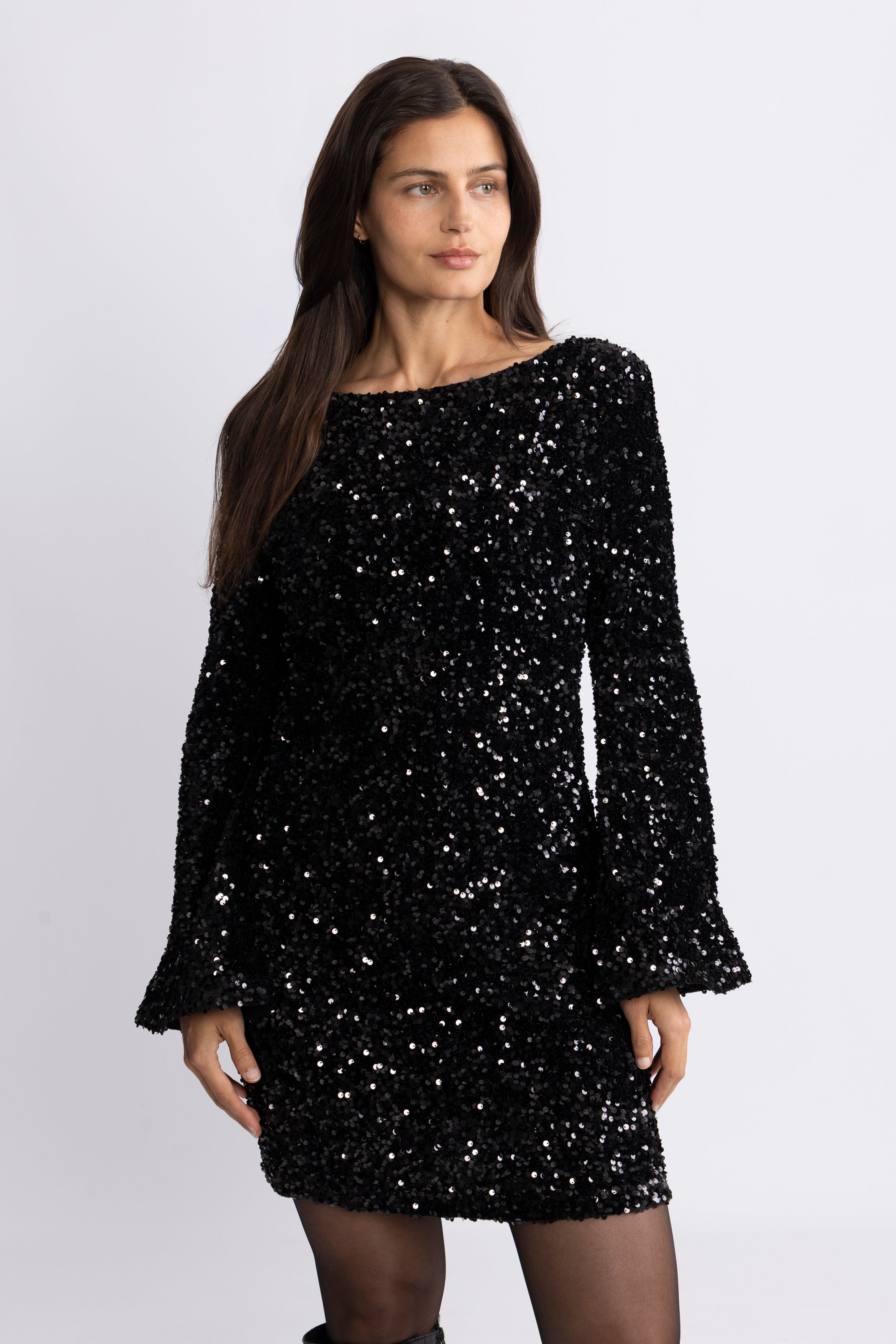 Sally Sequins Mini Dress - Black