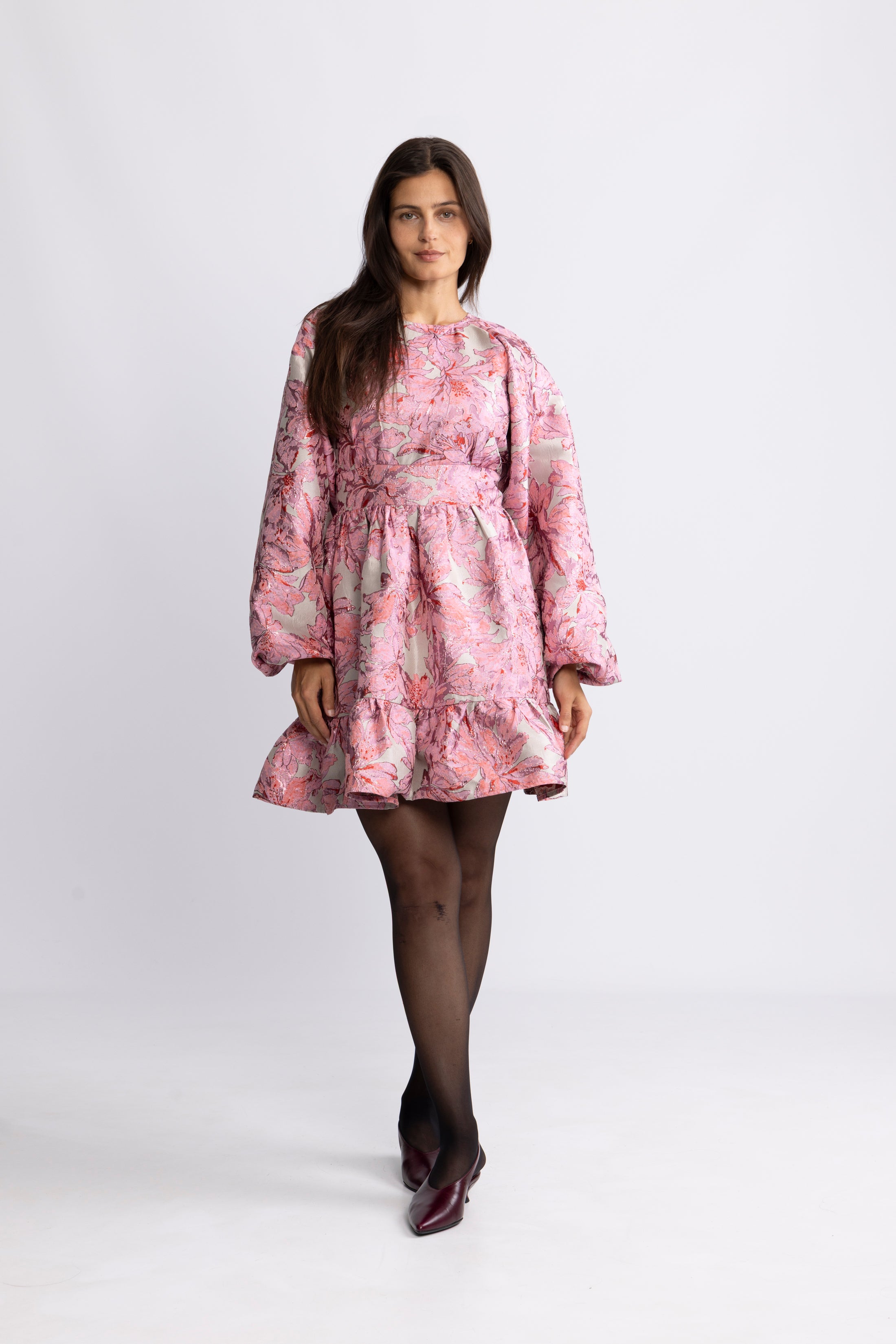 Svanhild Brocade Flower Dress - Pink