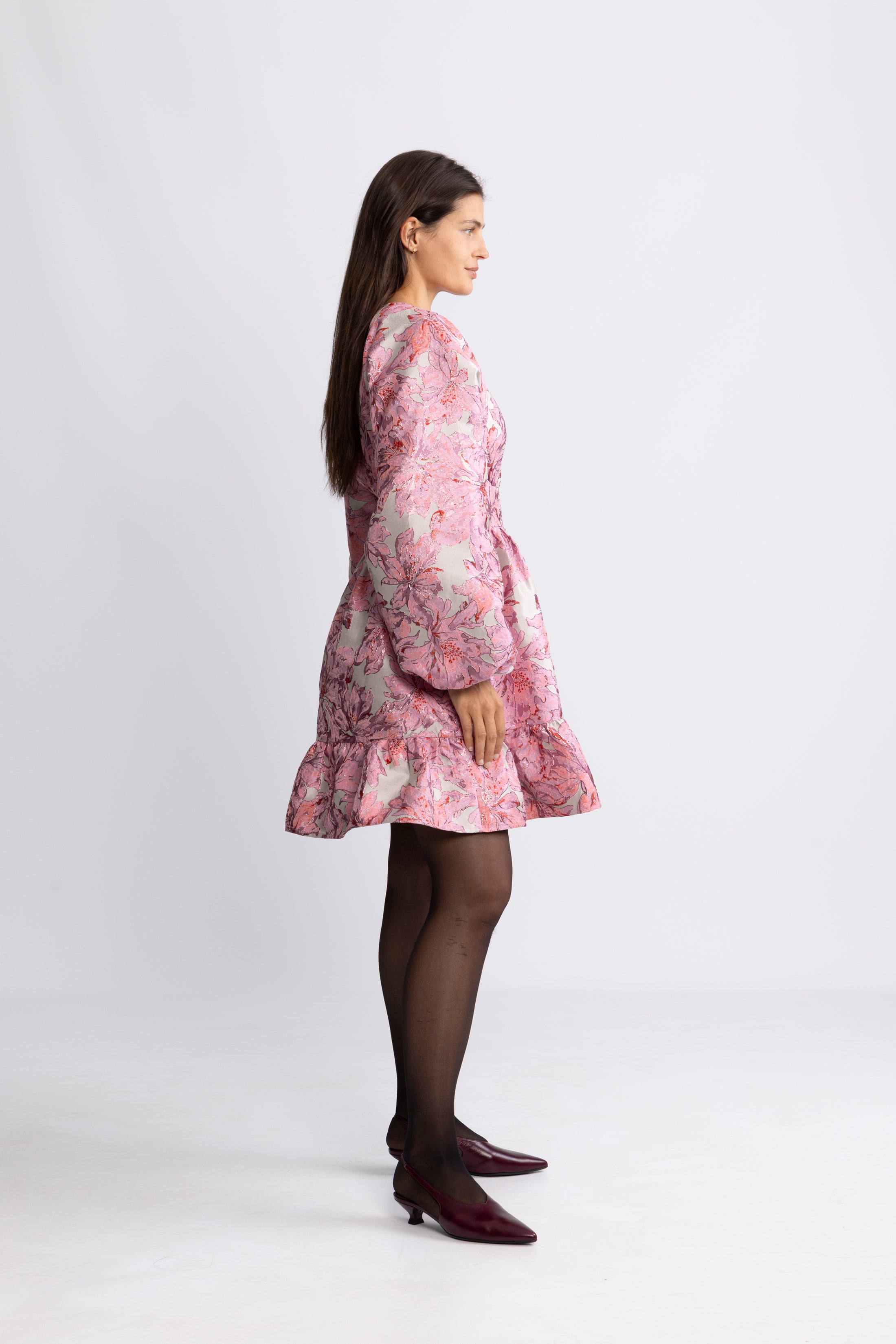 Svanhild Brocade Flower Dress - Pink