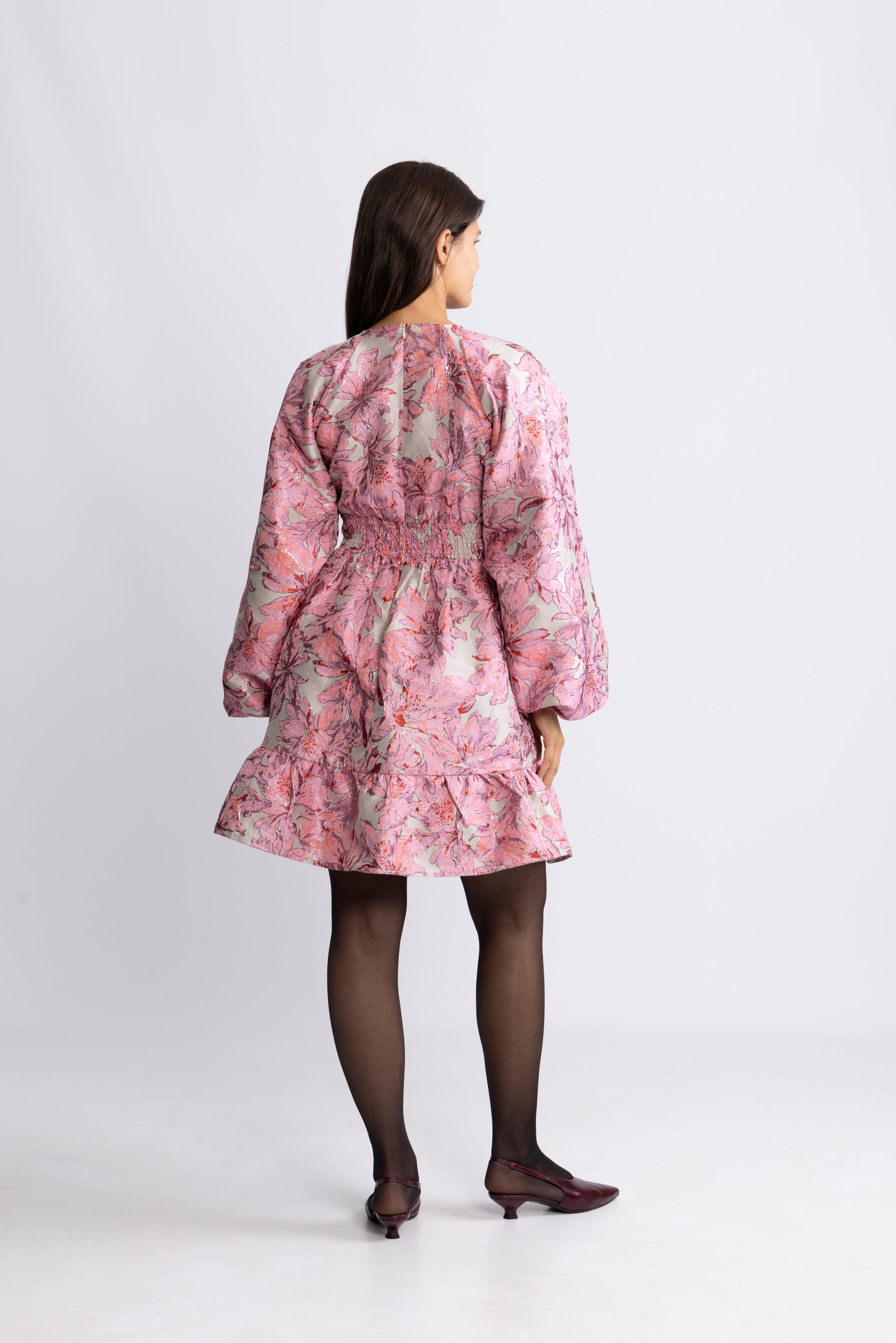 Svanhild Brocade Flower Dress - Pink