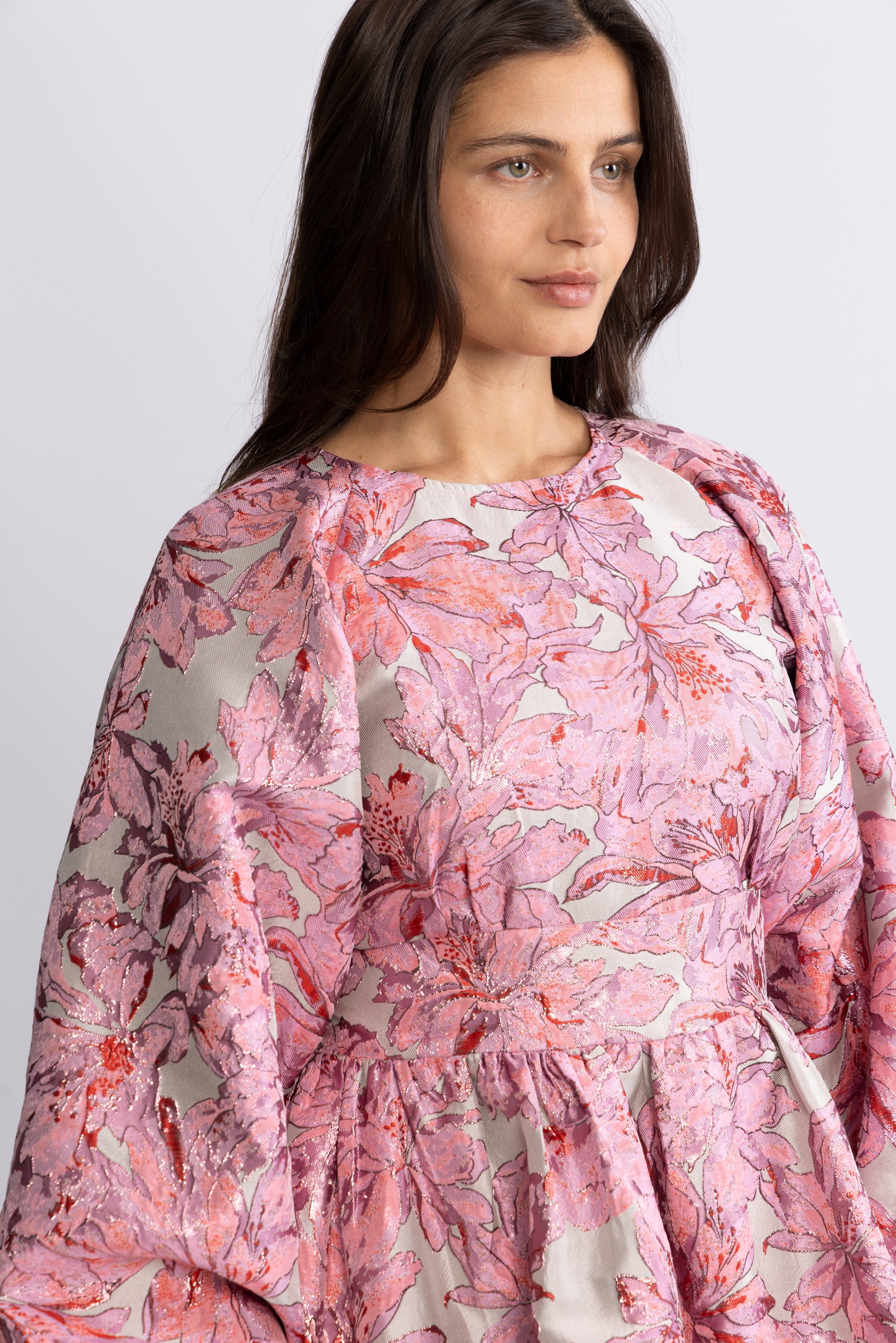Svanhild Brocade Flower Dress - Pink
