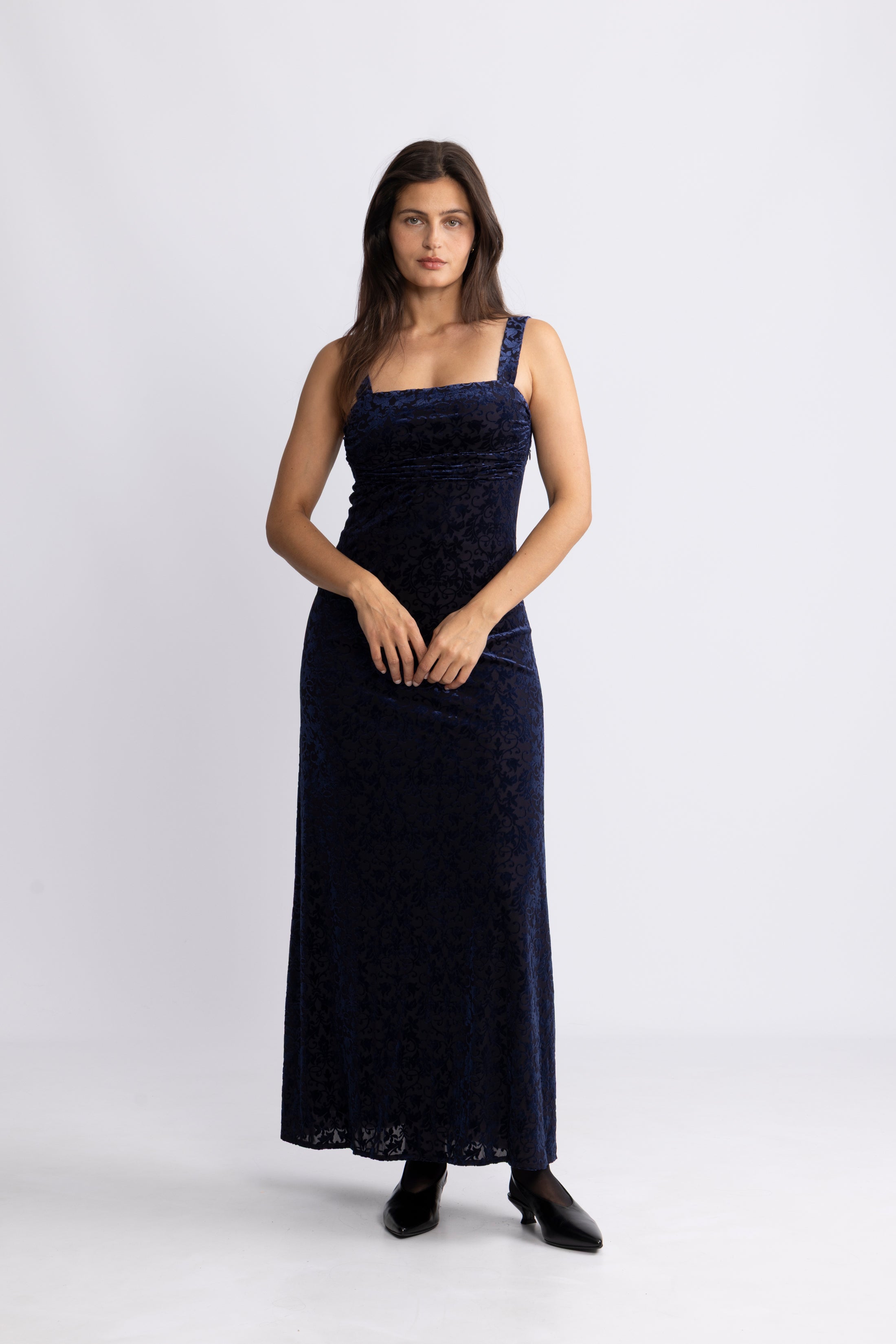Villgun Velvet Leaf Dress - Navy