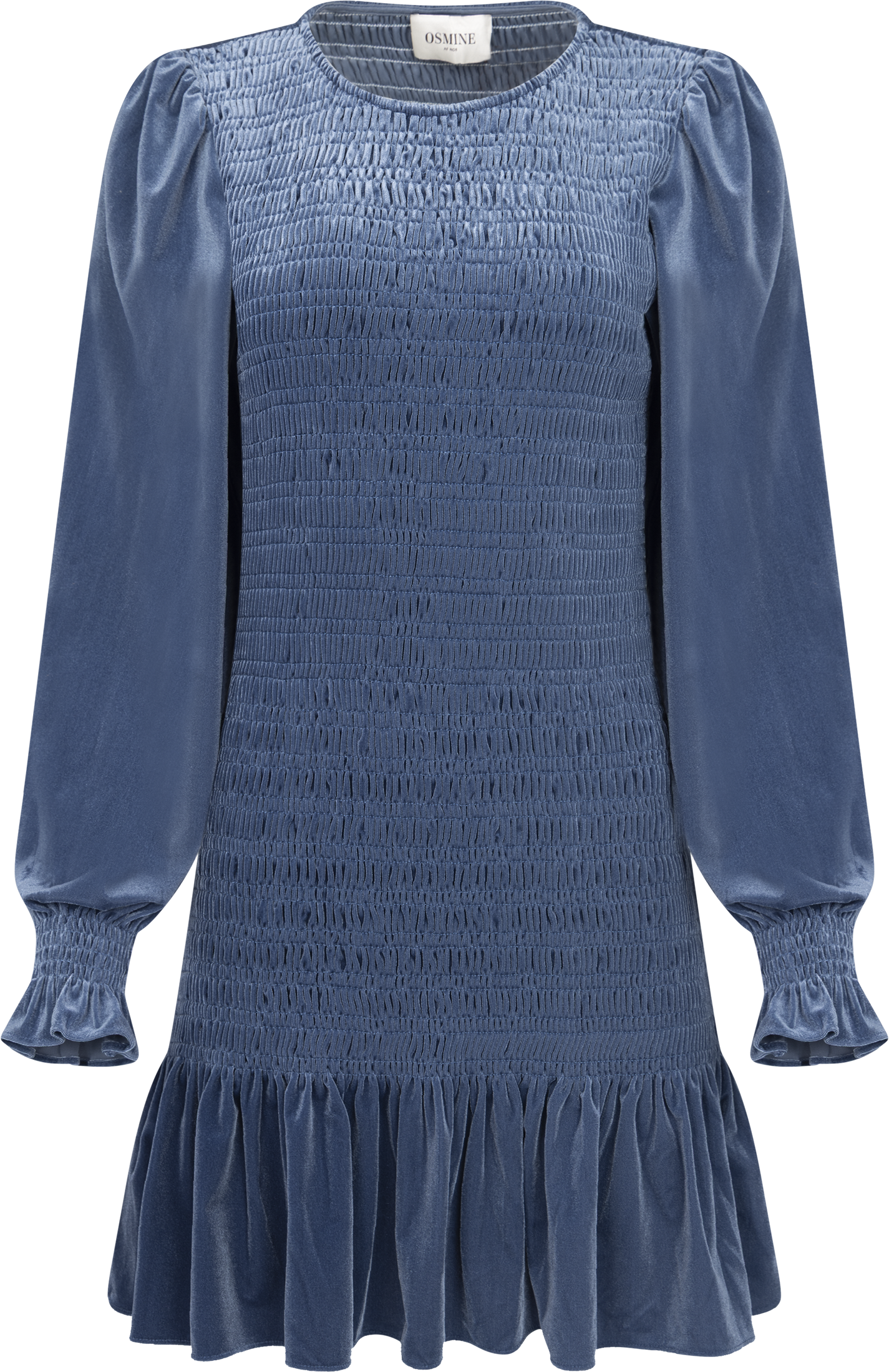 Rira Smock Velour Dress - Blue