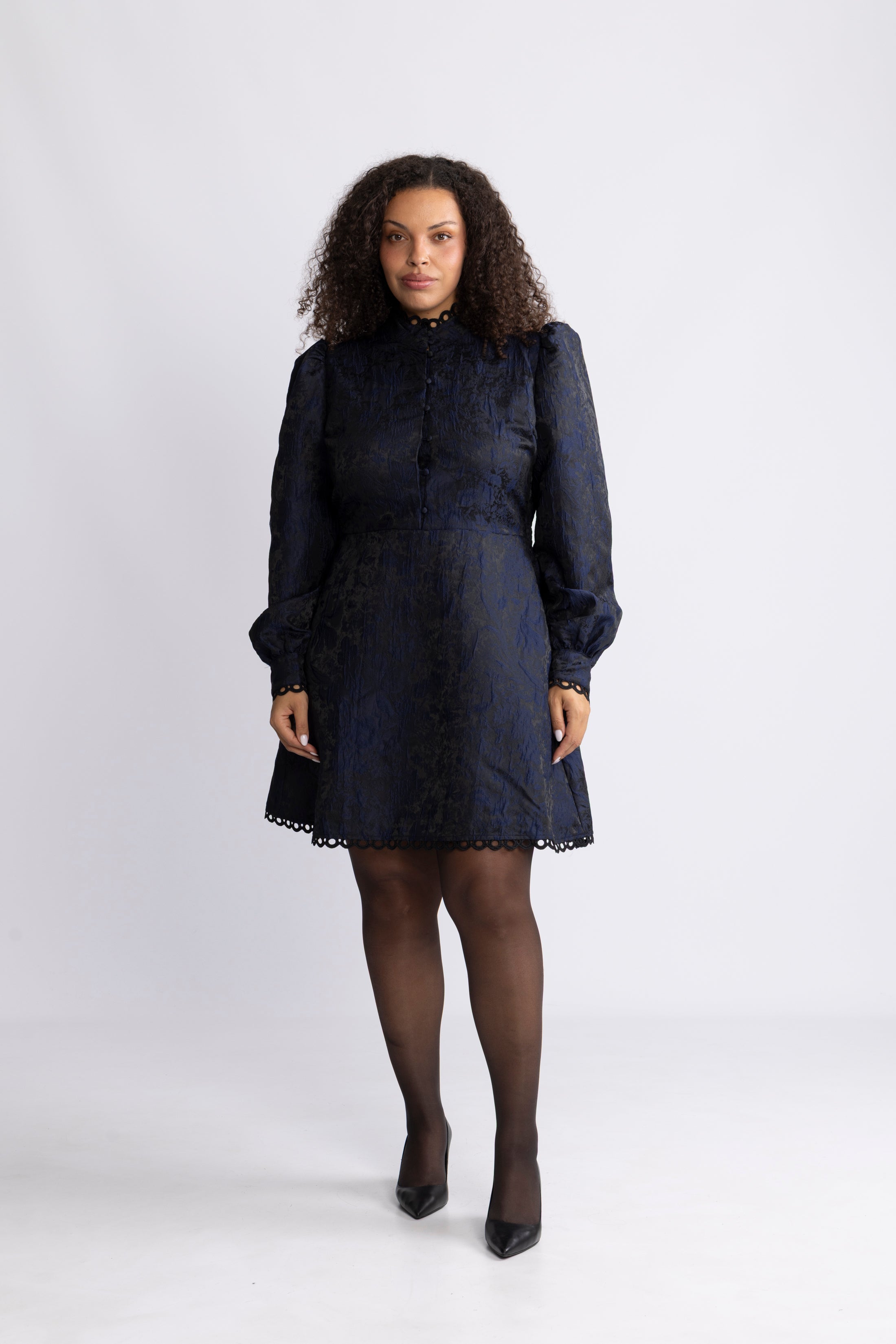 Bergine Brocade Pattern Dress - Dark Navy
