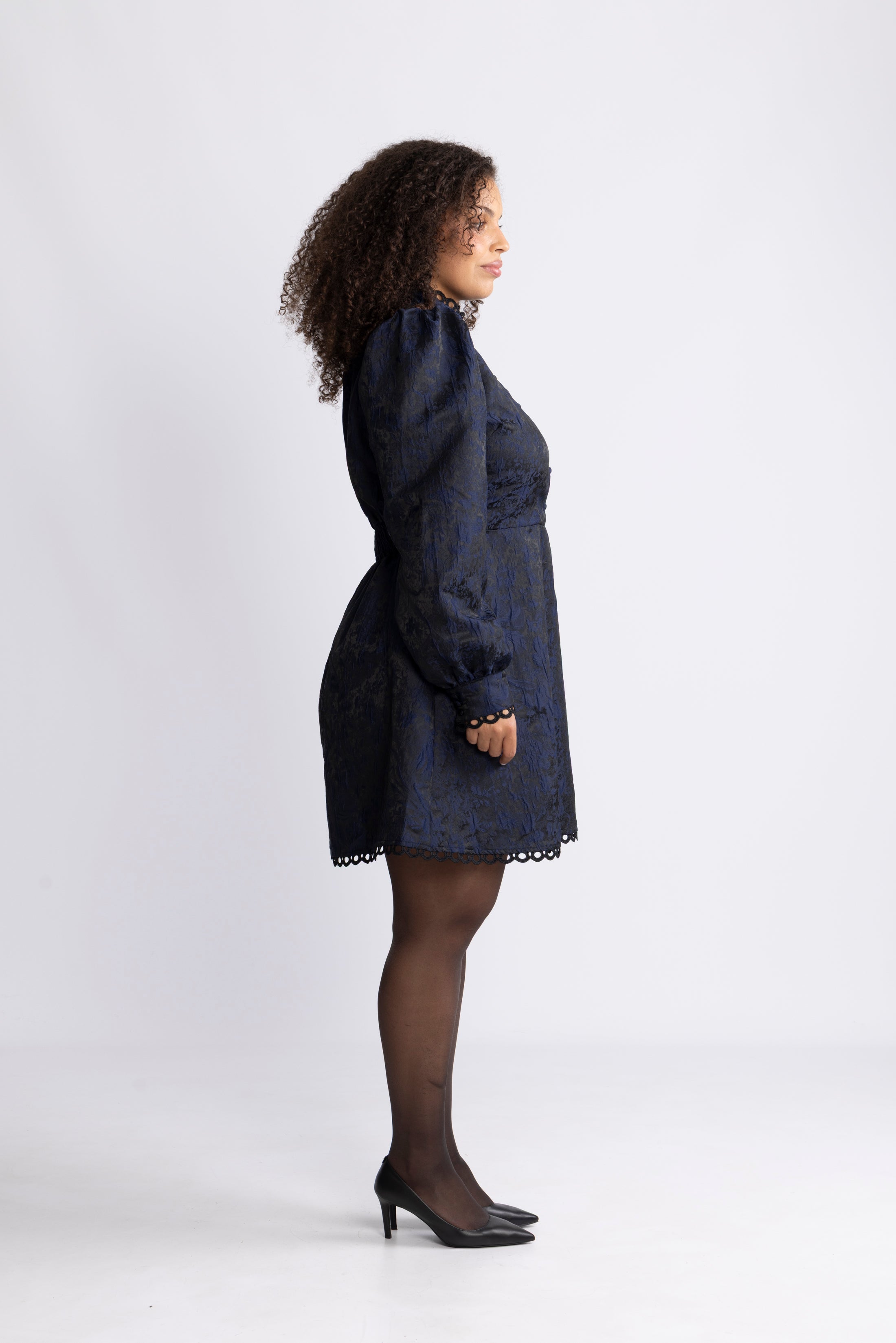 Bergine Brocade Pattern Dress - Dark Navy