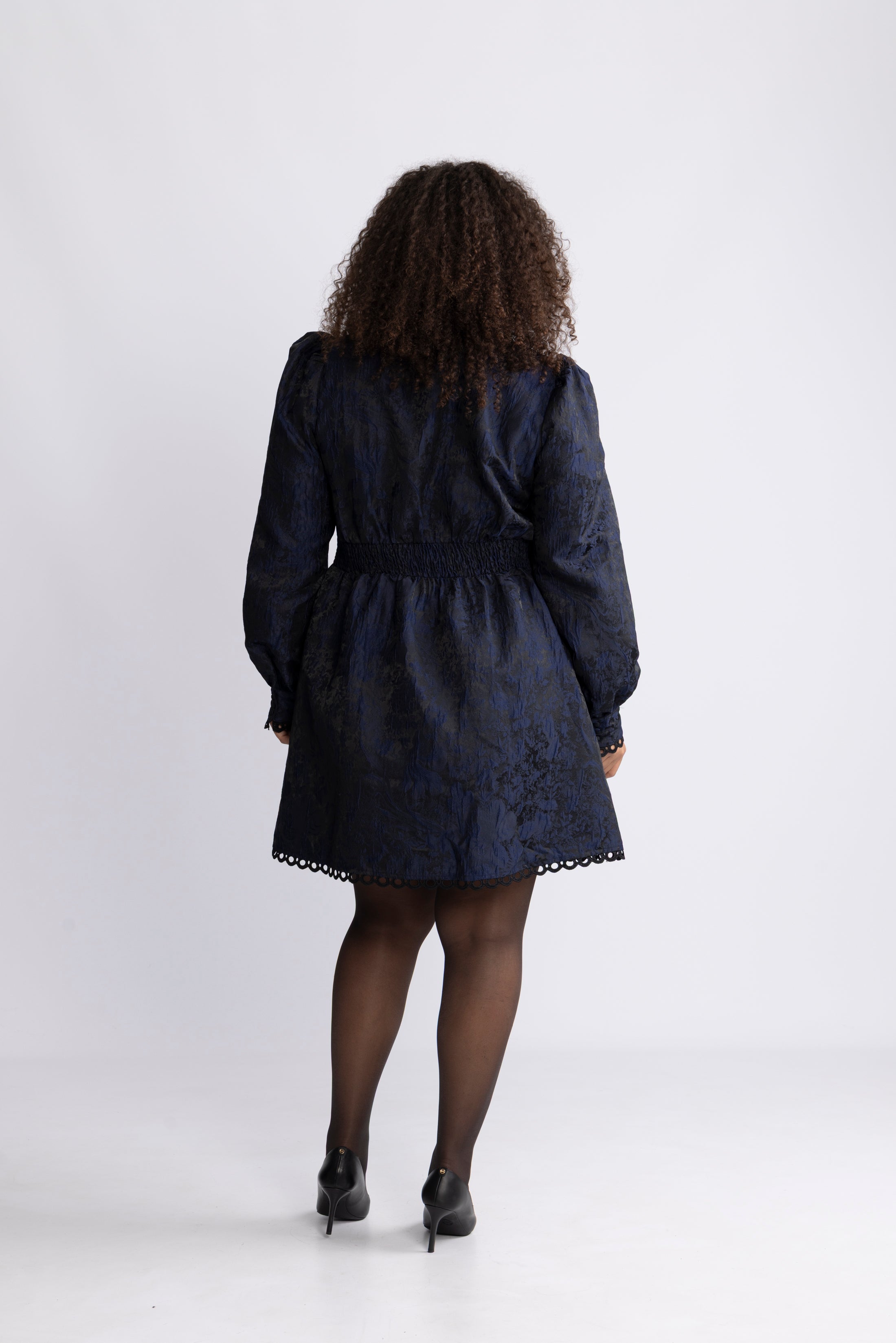Bergine Brocade Pattern Dress - Dark Navy