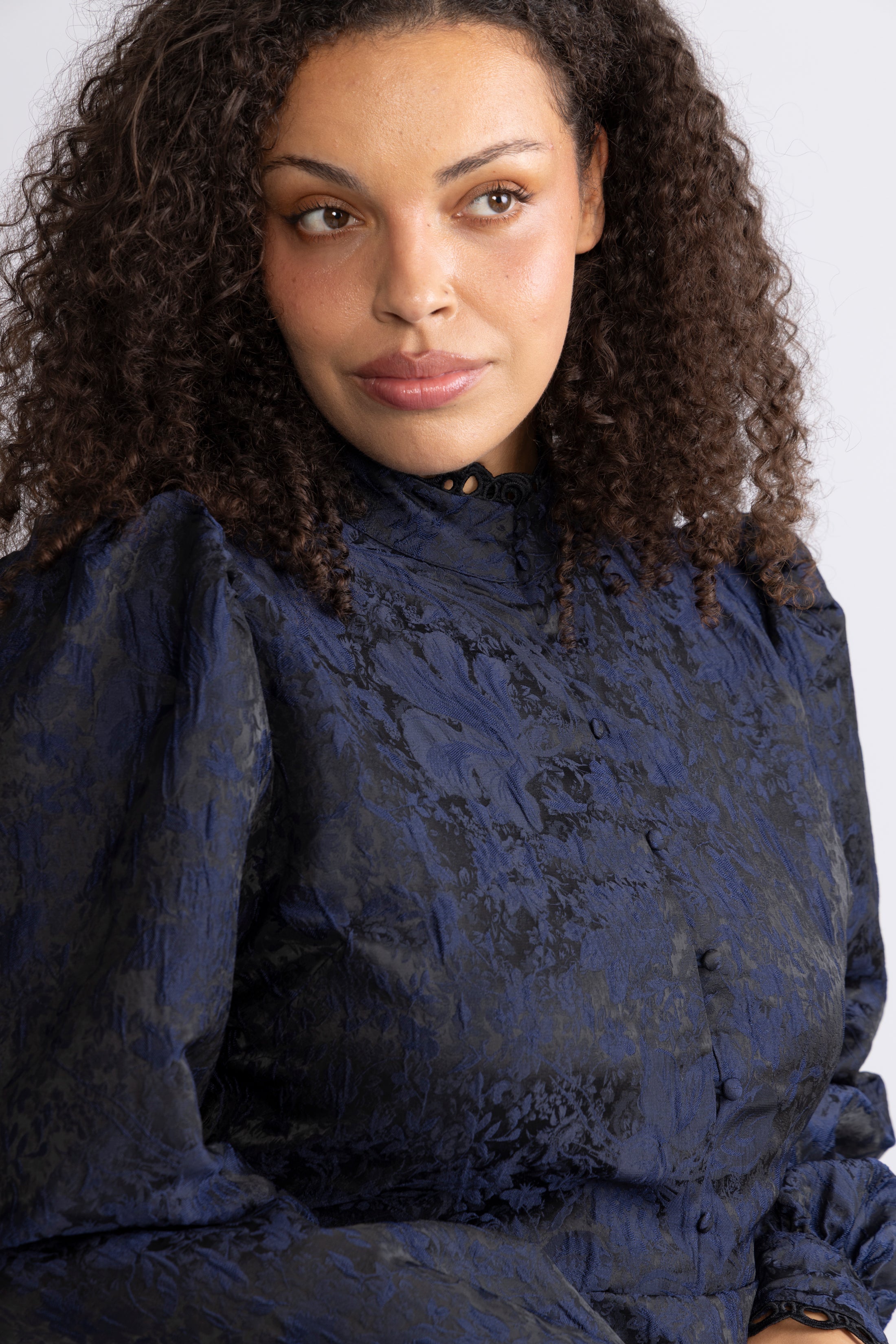 Bergine Brocade Pattern Dress - Dark Navy