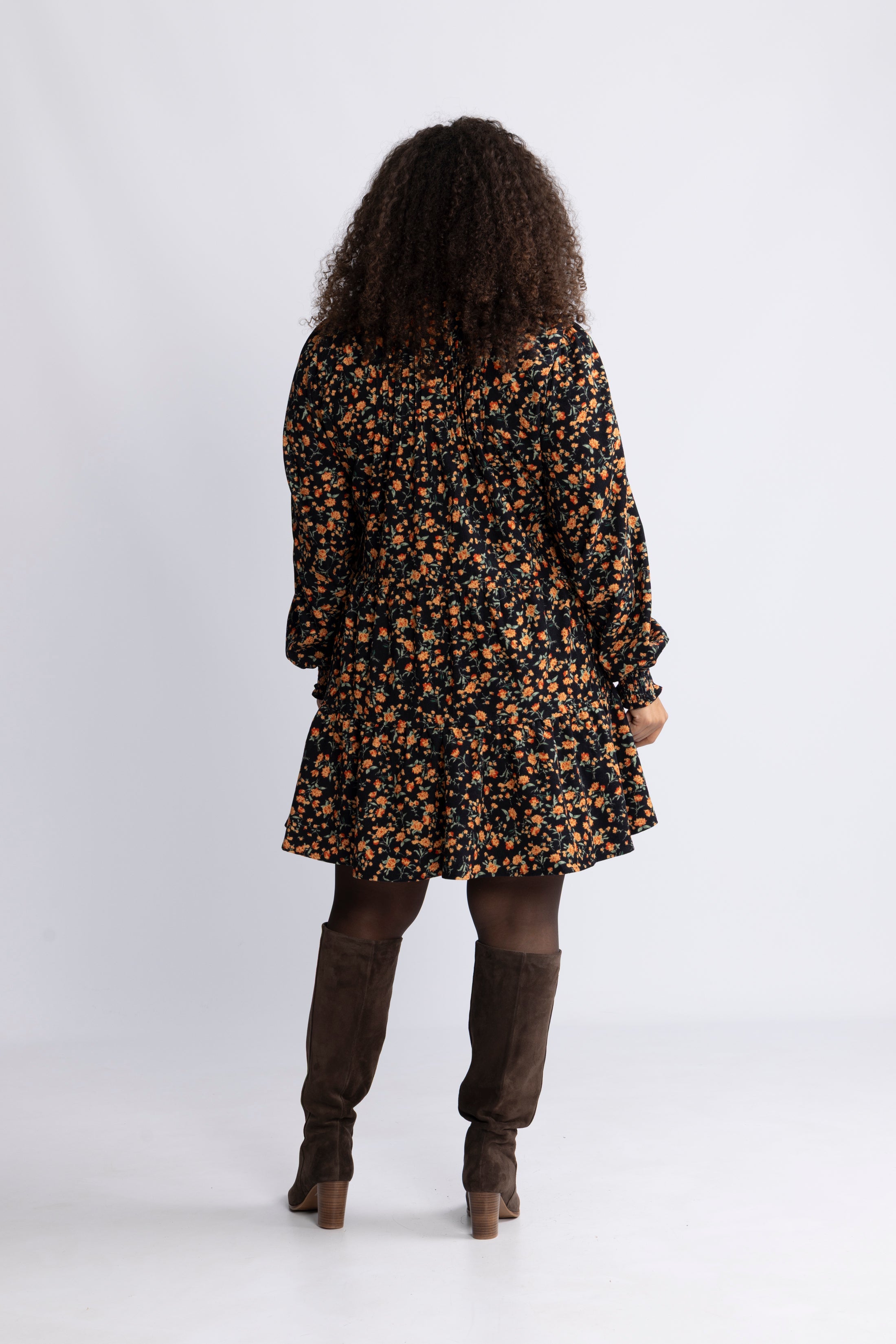 Embla Cord Flower Dress - Black Flower