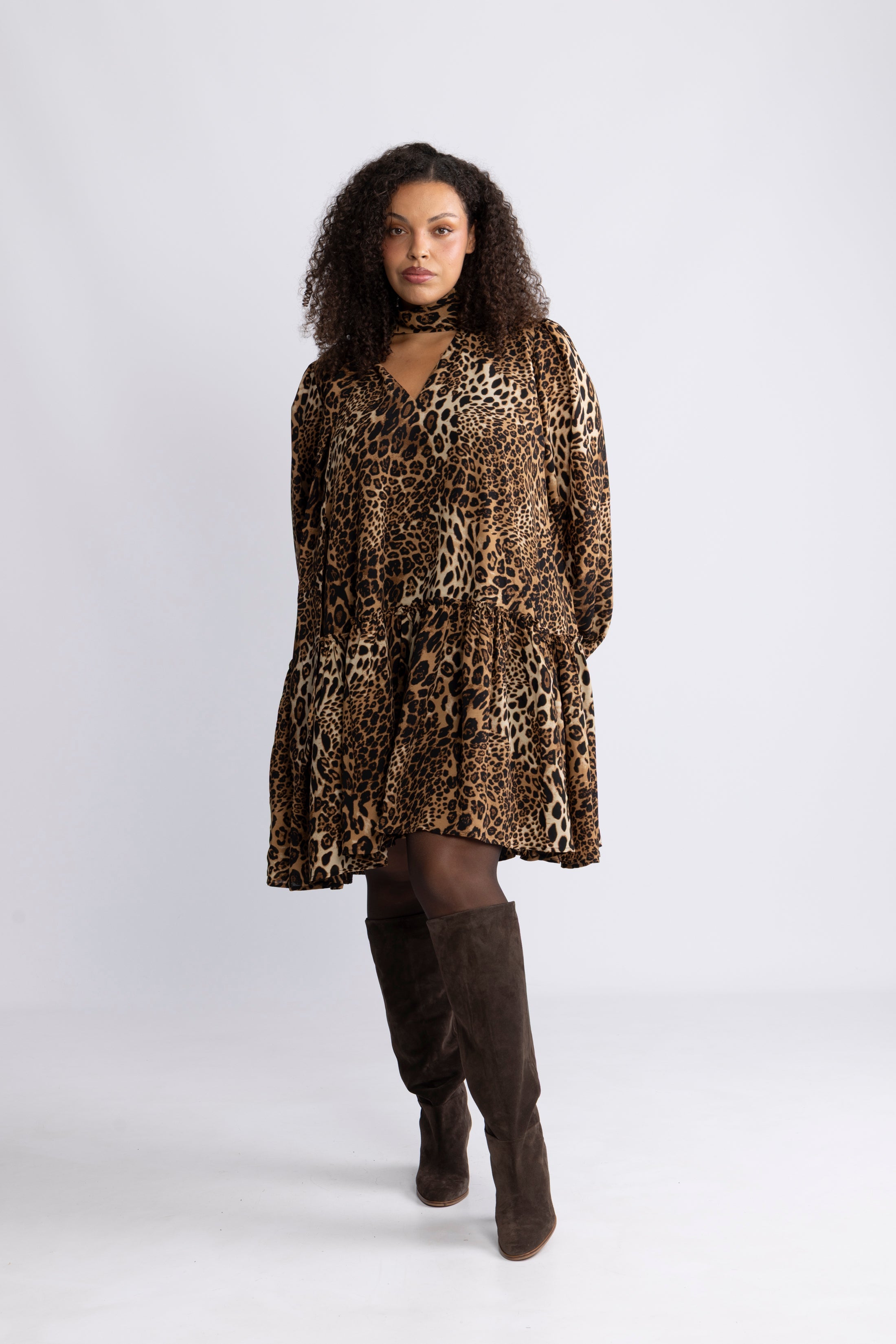 Jofrid Bow Mini Dress - Leopard