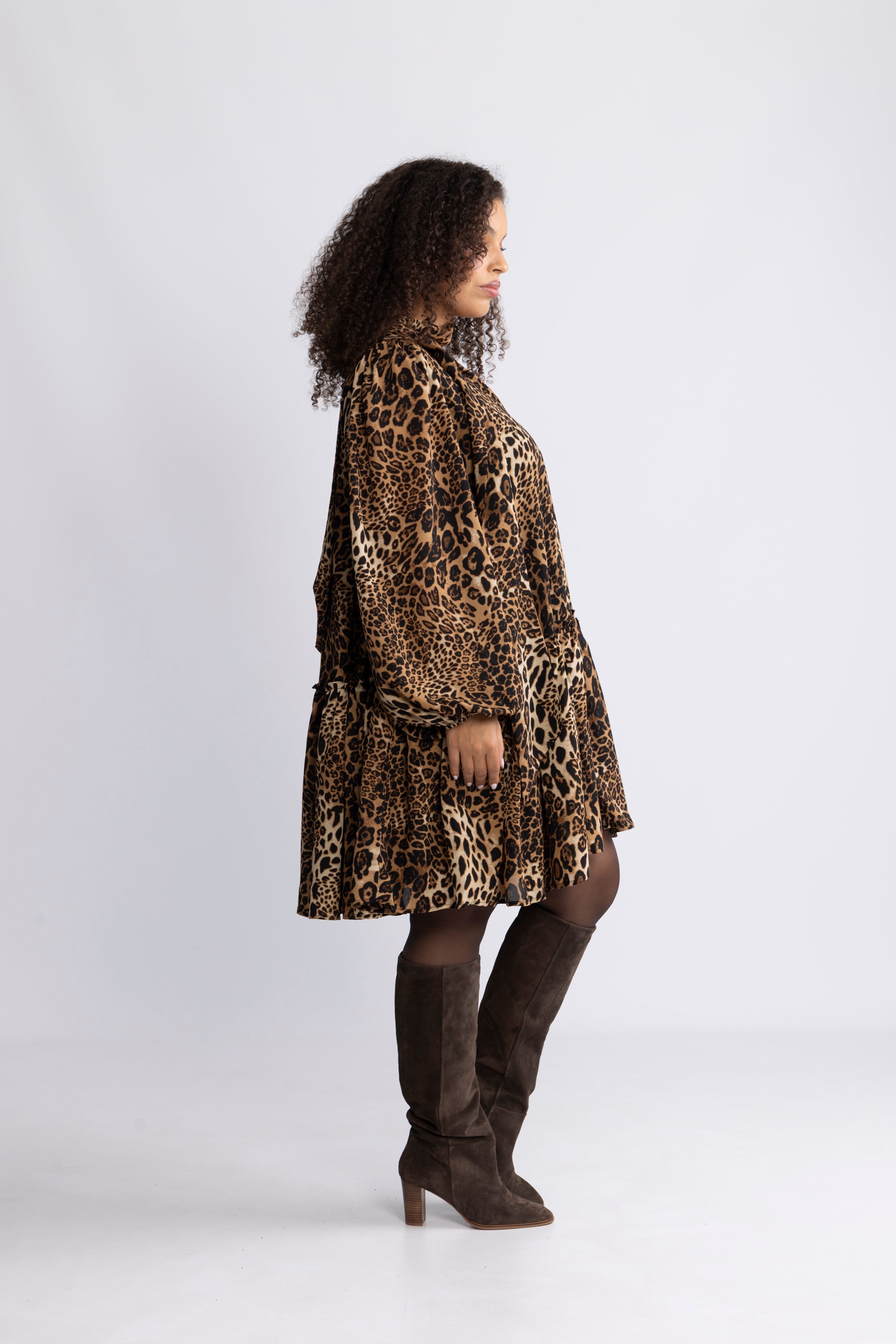 Jofrid Bow Mini Dress - Leopard