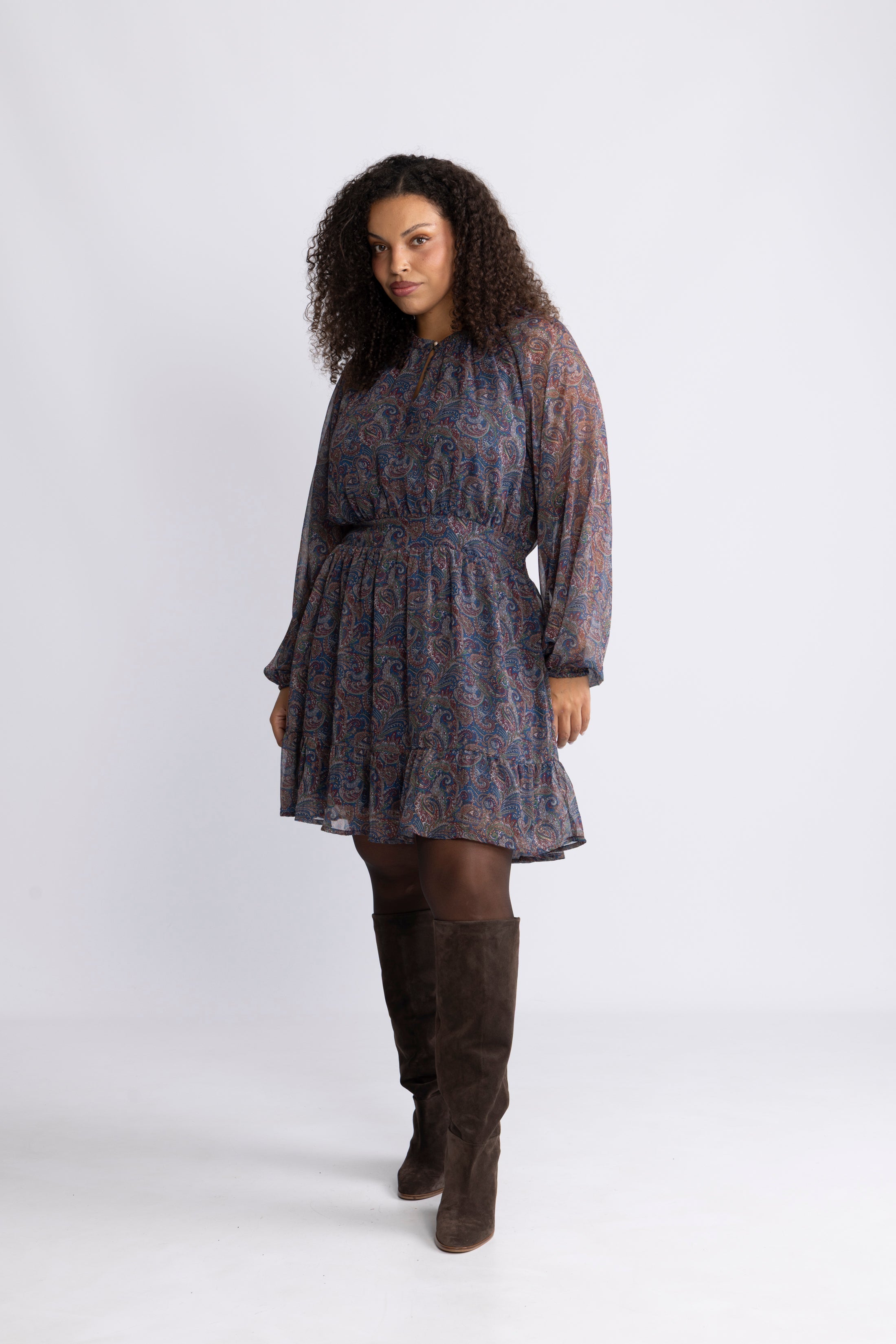 Raina Chiffon Dress - Blue Paisley