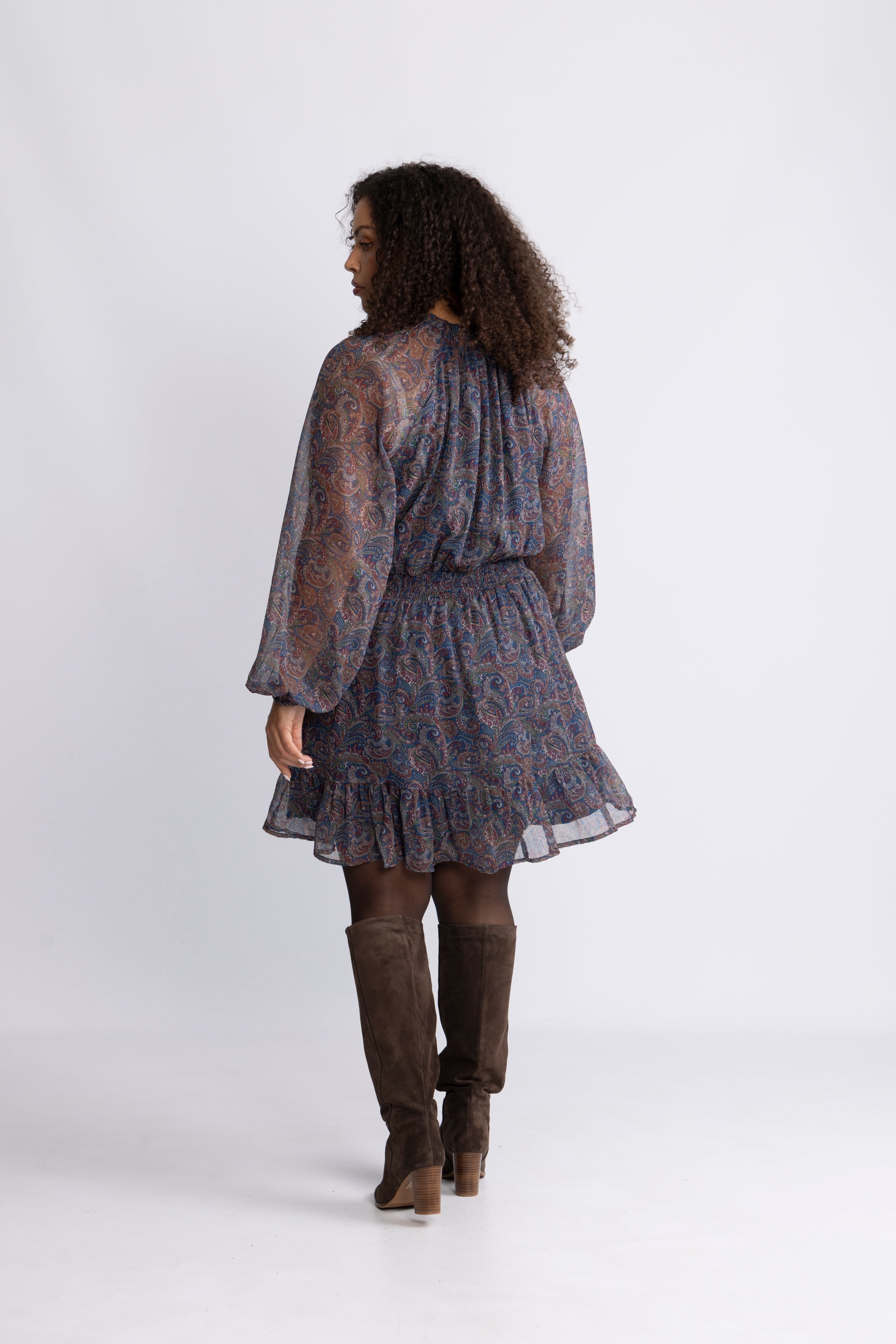 Raina Chiffon Dress - Blue Paisley