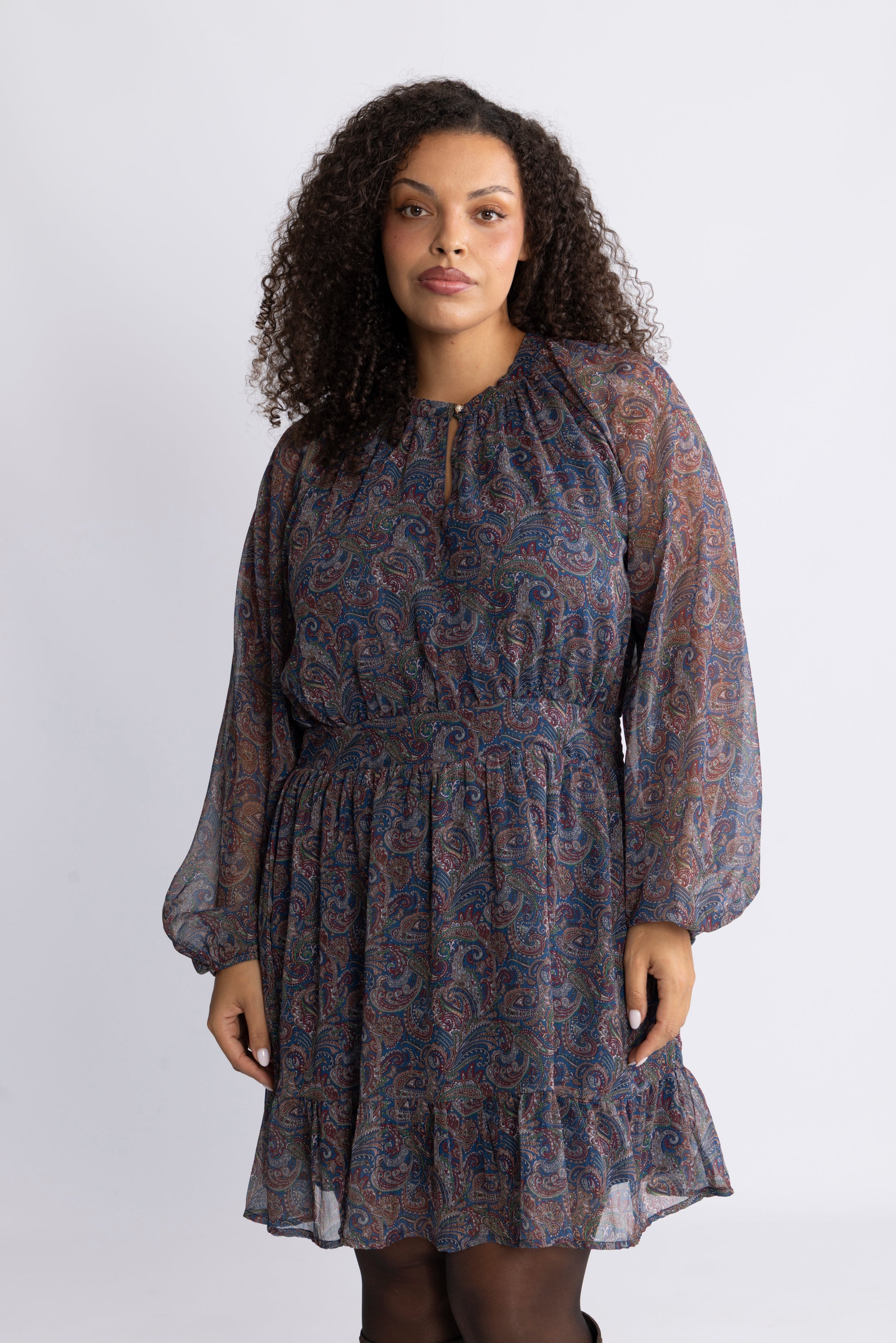 Raina Chiffon Dress - Blue Paisley