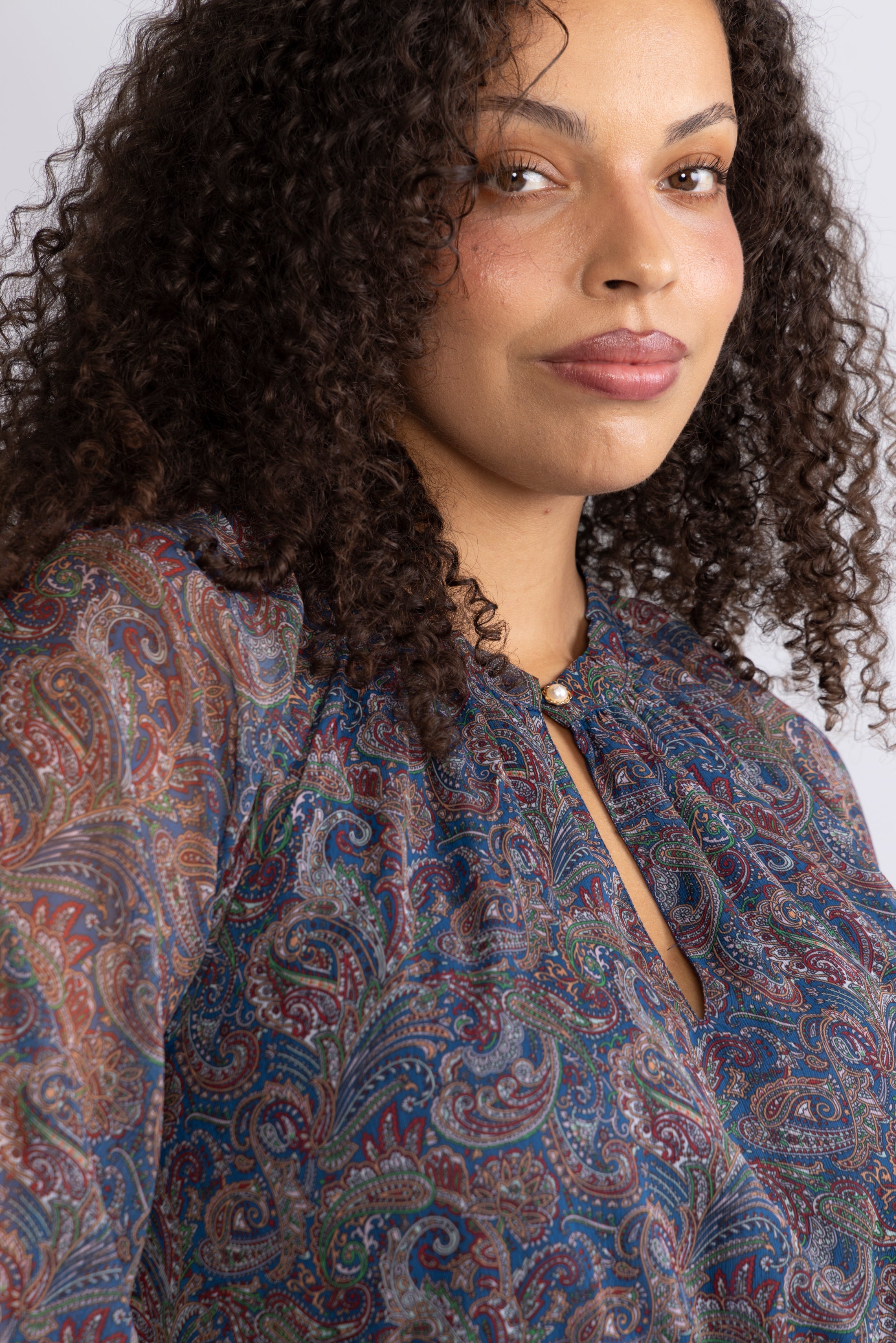 Raina Chiffon Dress - Blue Paisley