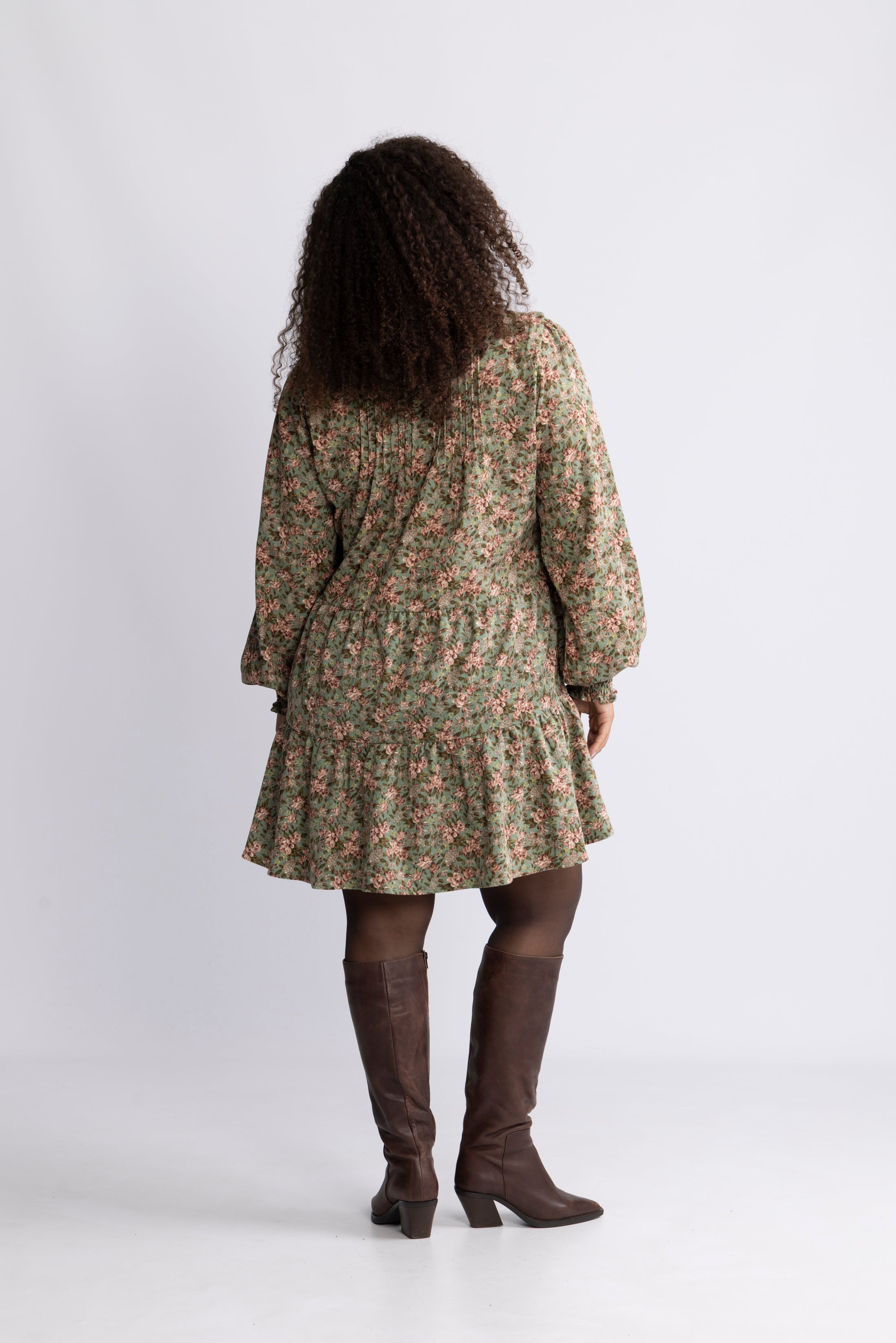 Embla Cord Floral Dress - Green Flower