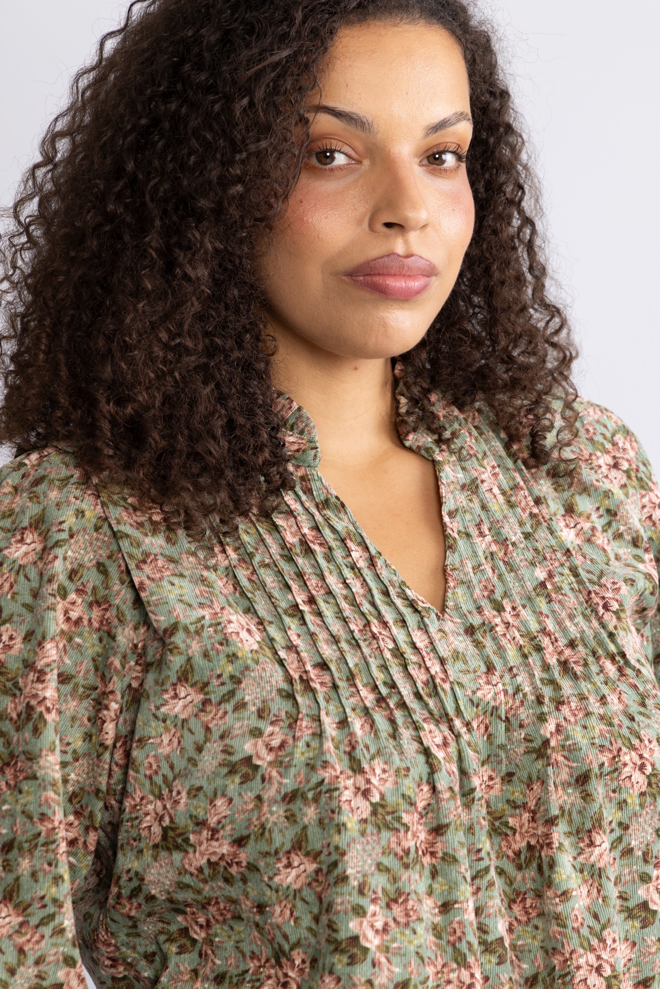 Embla Cord Floral Dress - Green Flower