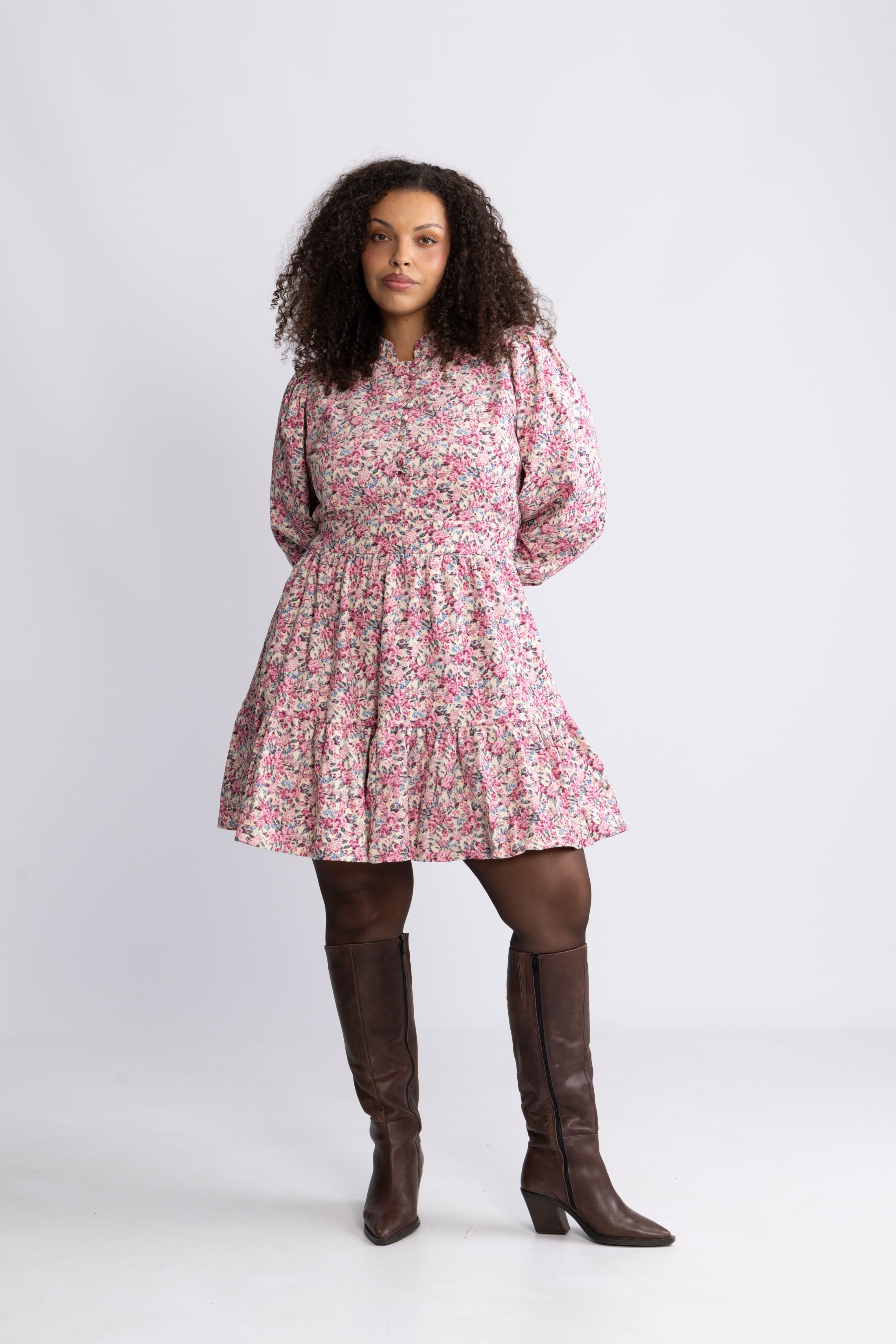 Liv Cord Flower Dress - Pink Flower