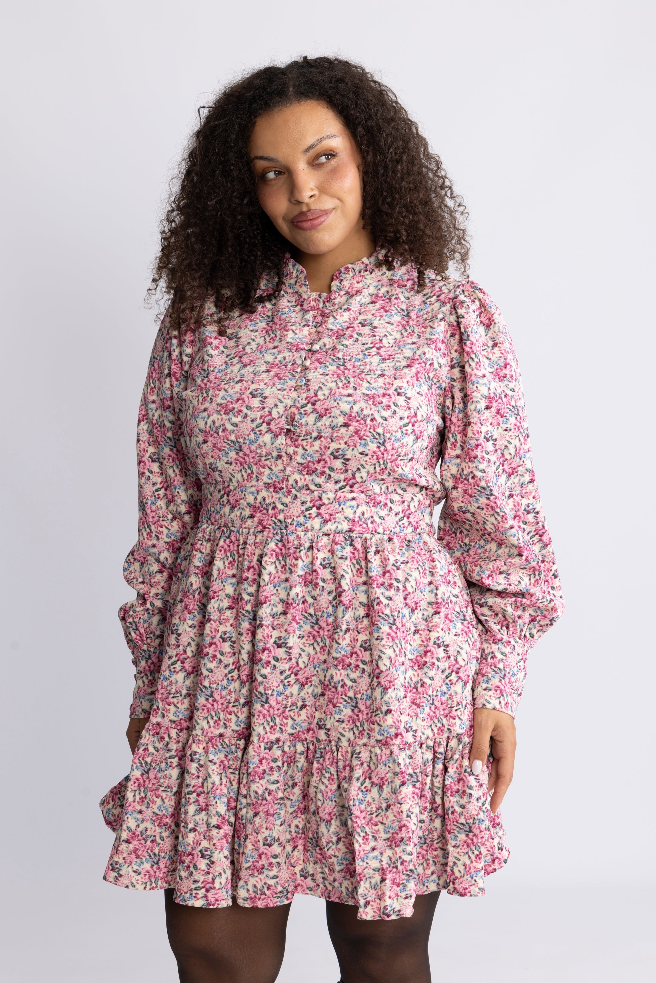 Liv Cord Flower Dress - Pink Flower