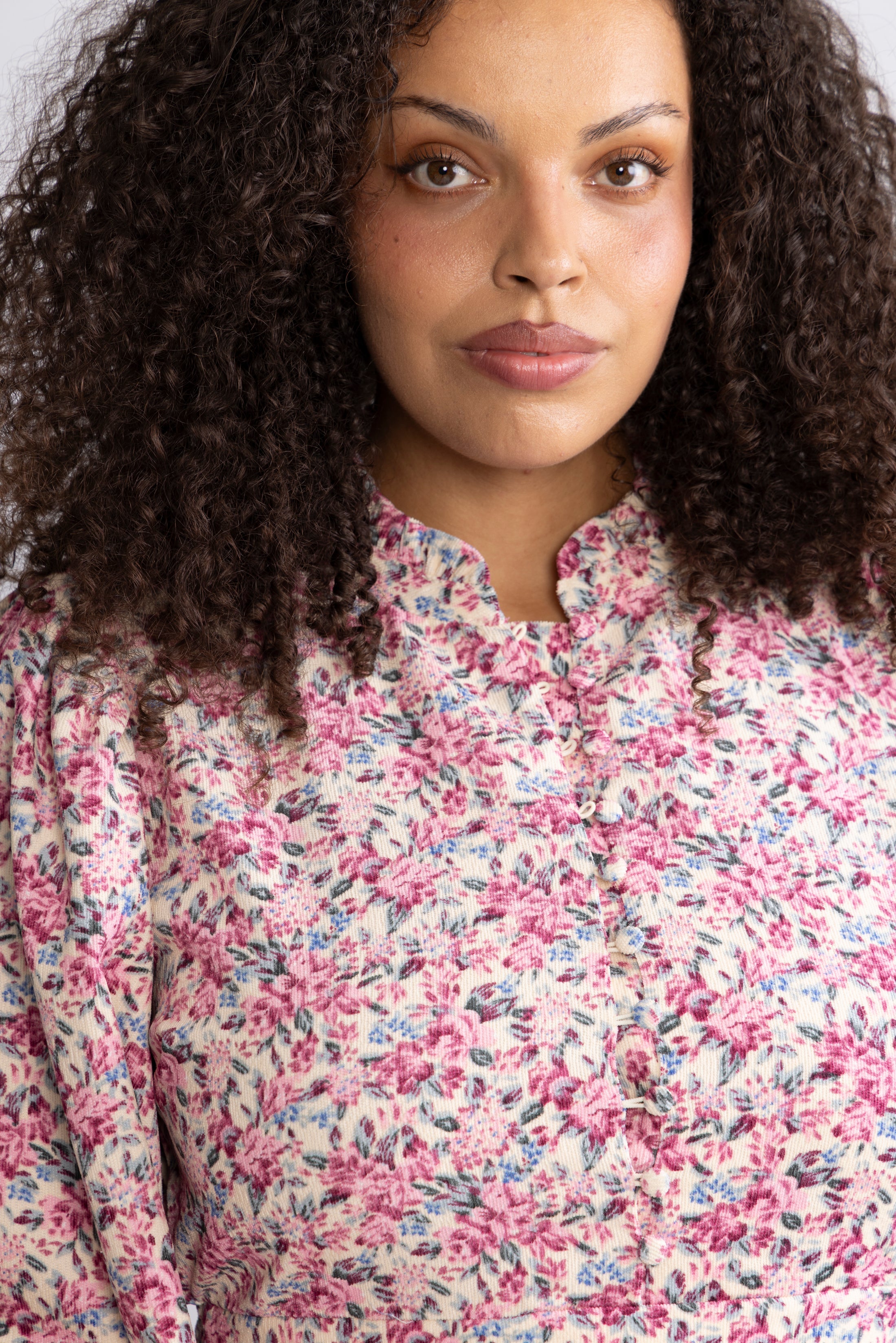 Liv Cord Flower Dress - Pink Flower