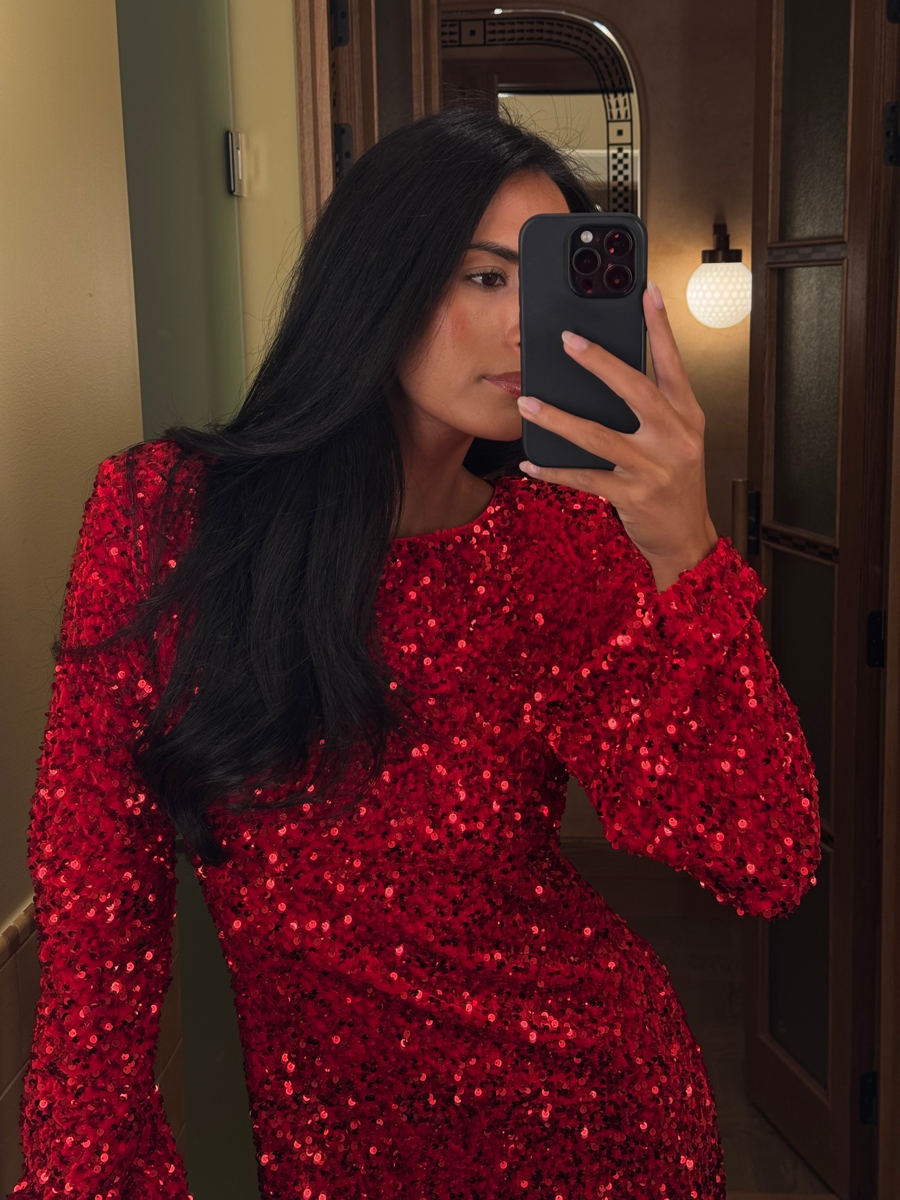 Sally Sequins Mini Dress - Red