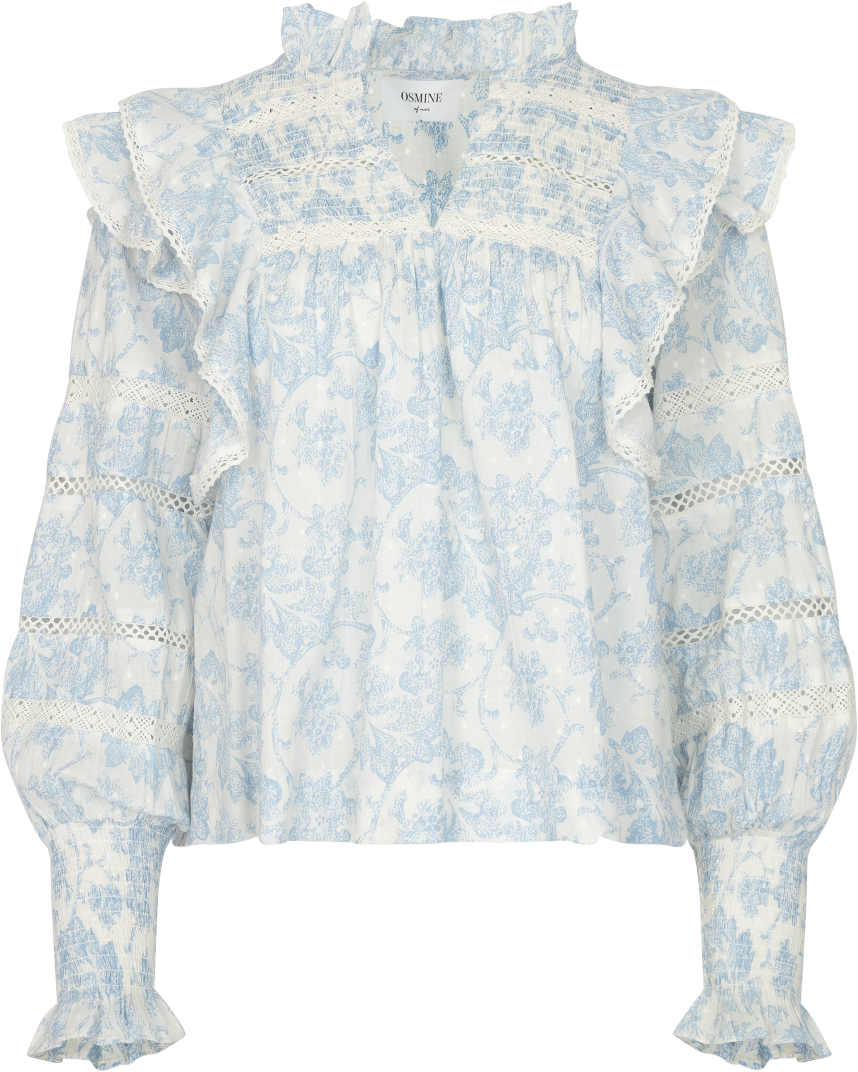 Vårun Flower Dobby Blouse - Blue Dobby Flower