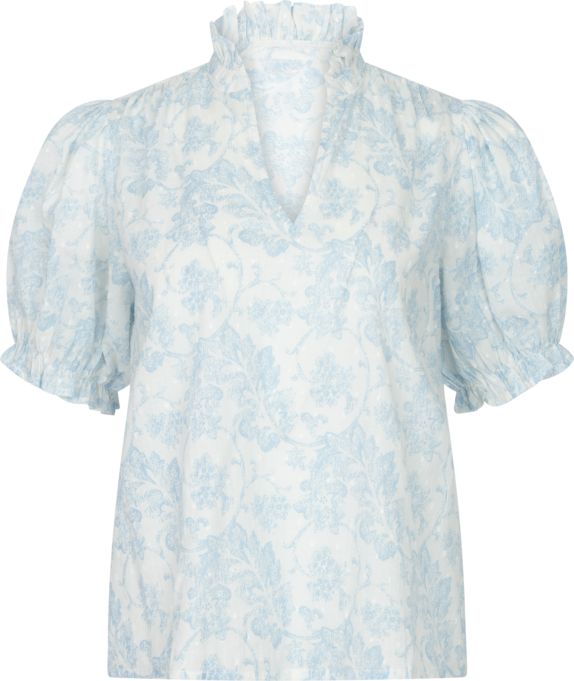 Signy Flower Dobby Blouse - Blue Dobby Flower