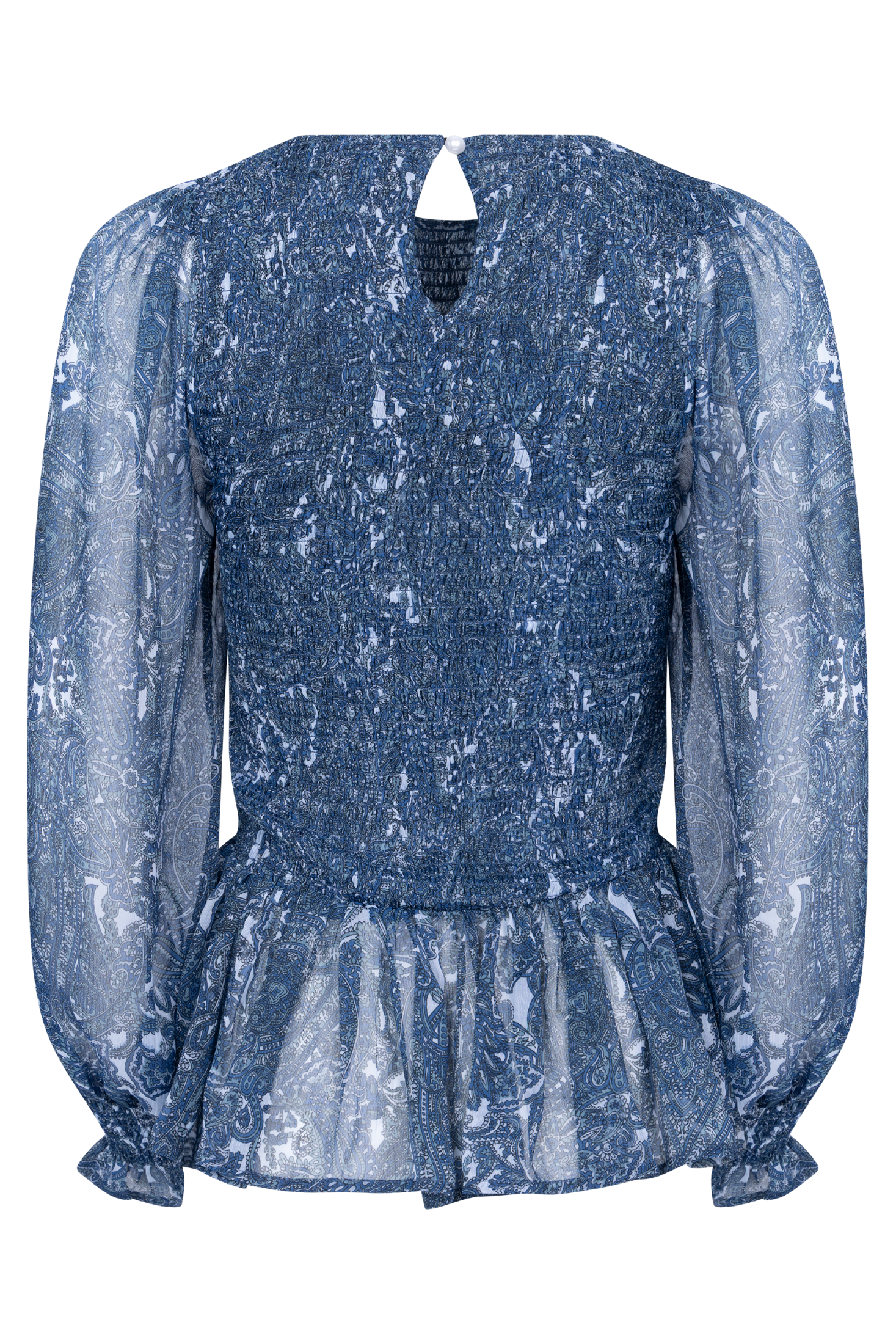 Rira Smock Chiffon Blouse - Blue Paisley