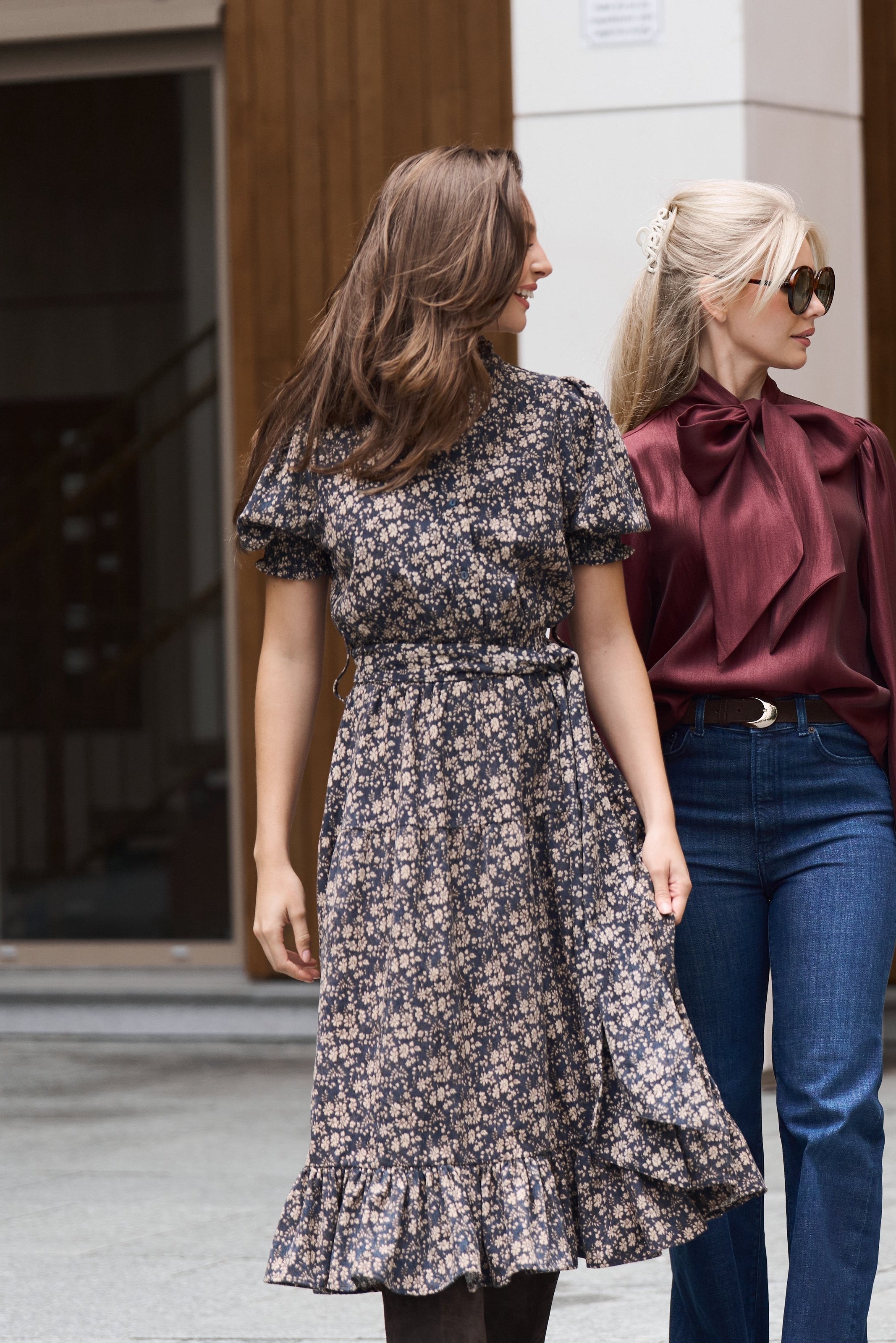 Grete Cord Midi Dress - Navy Flower