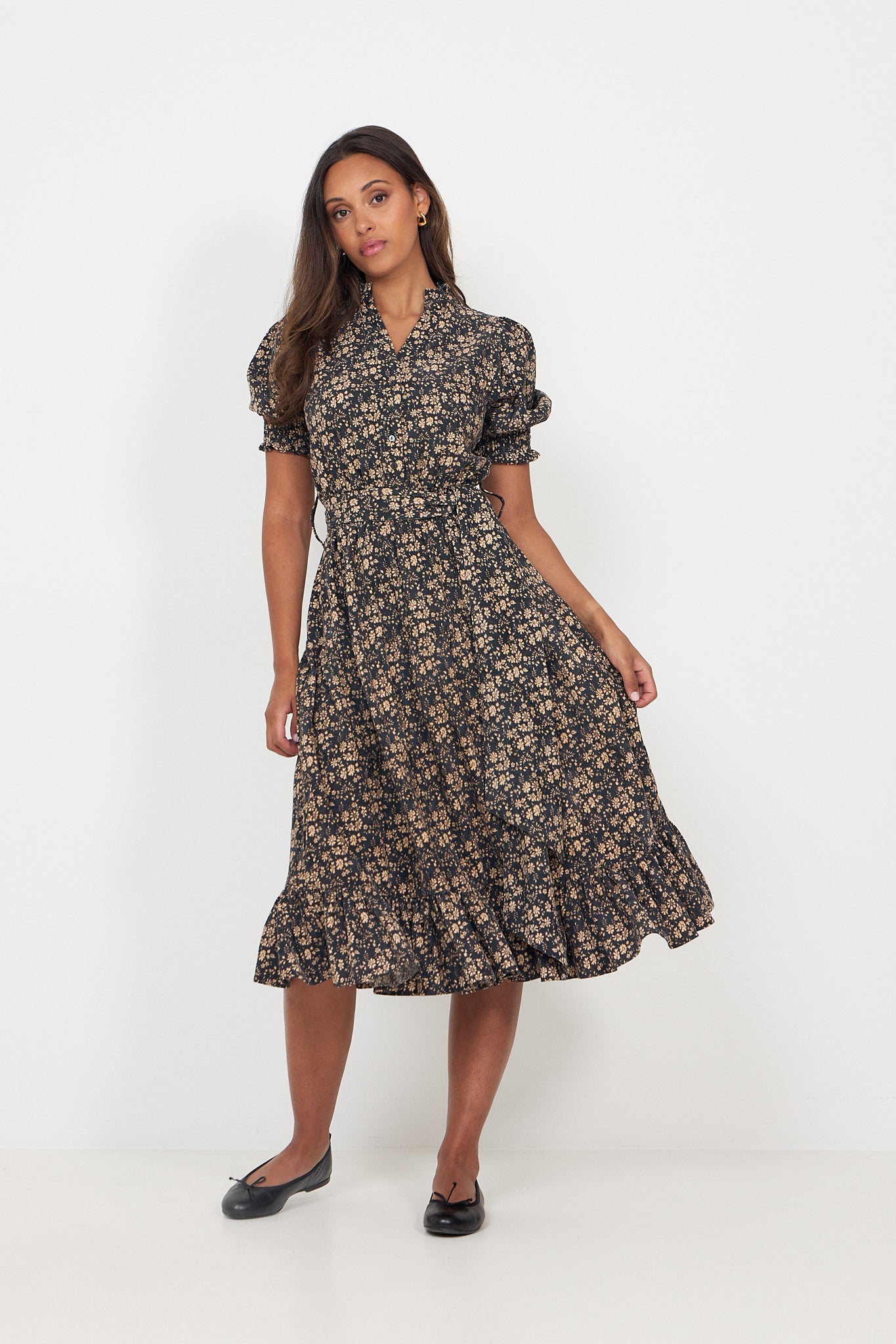 Grete Cord Midi Dress - Navy Flower