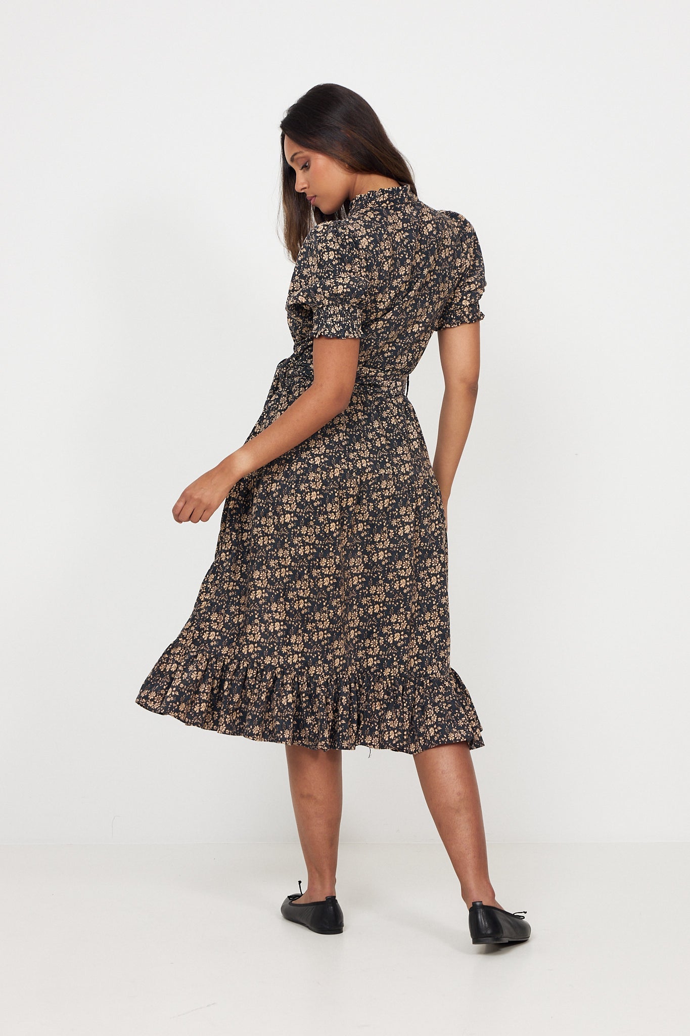 Grete Cord Midi Dress - Navy Flower