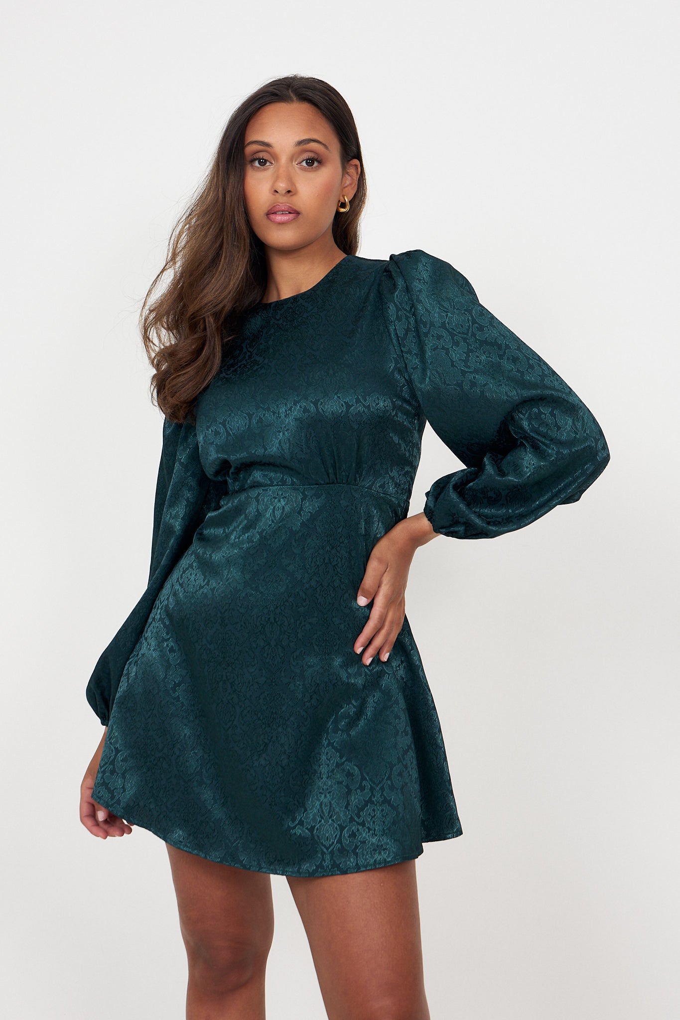 Edda Short Pattern Dress - Dark Green