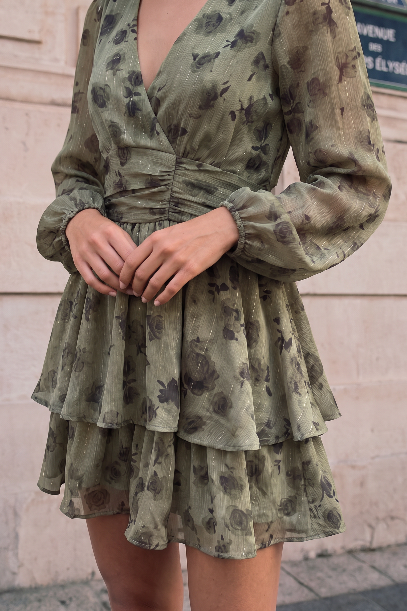 Jade Wave Blurry Flower Dress - Green
