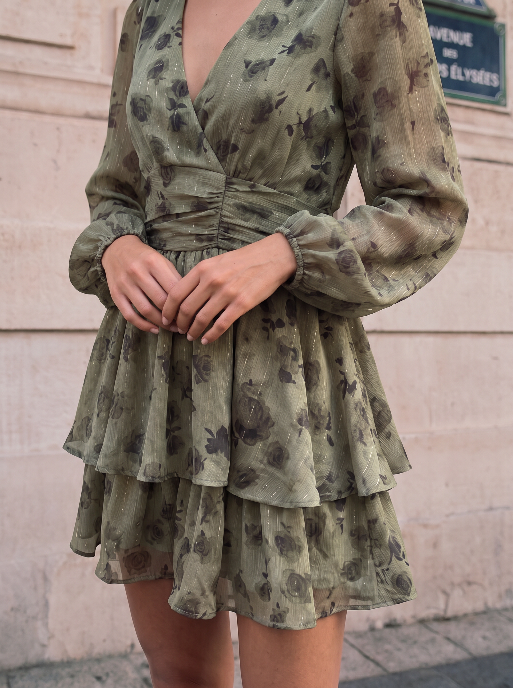 Jade Wave Blurry Flower Dress - Green