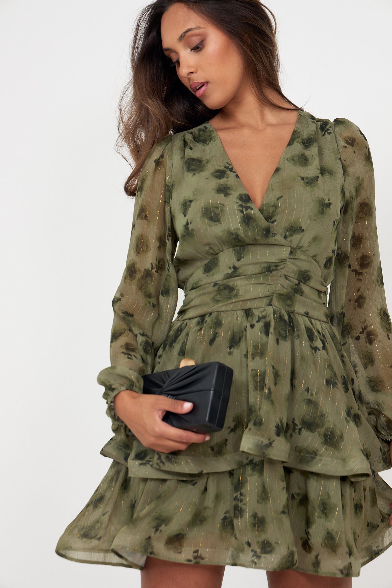 Jade Wave Blurry Flower Dress - Green