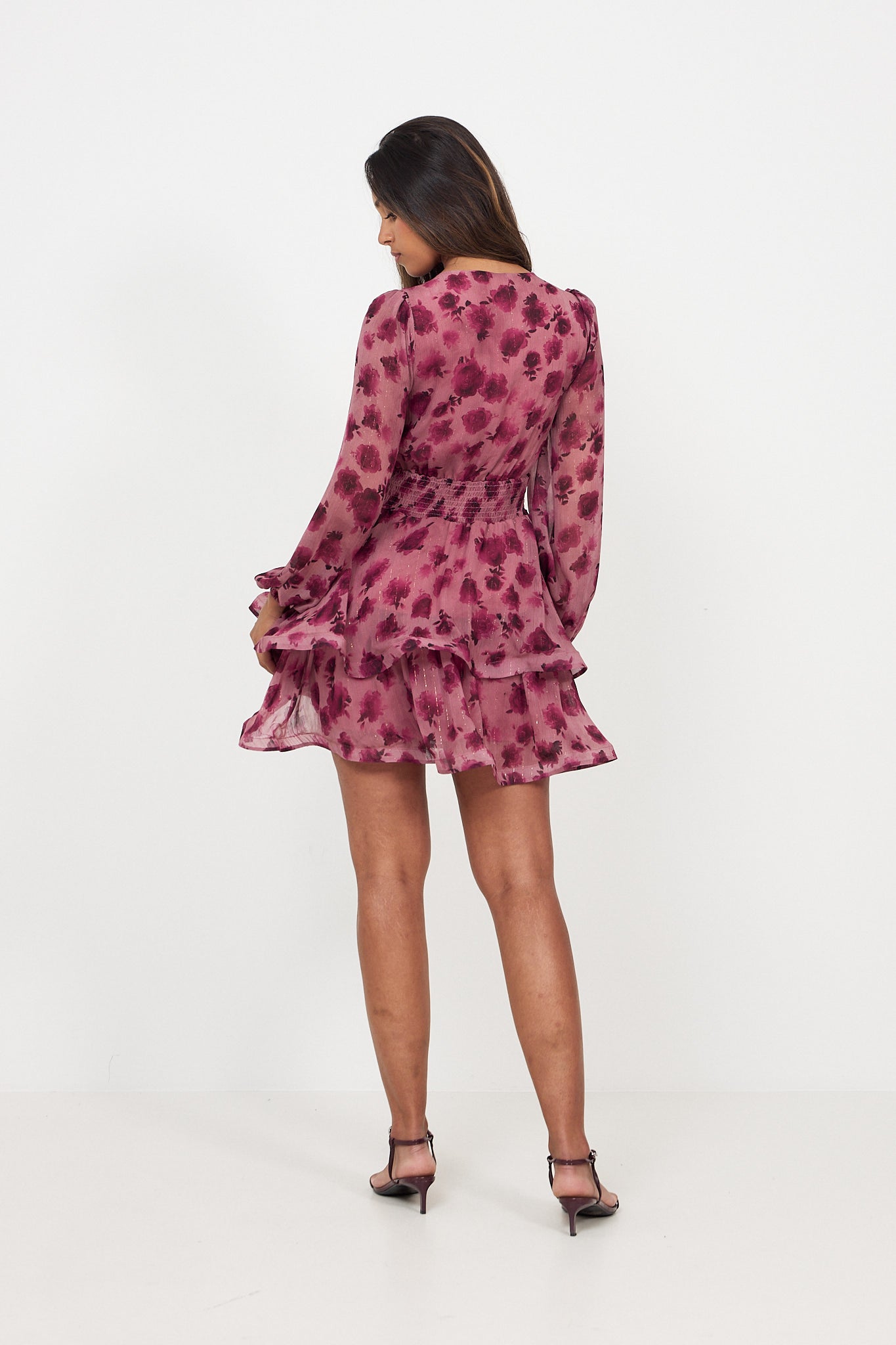 Jade Wave Blurry Flower Dress - Dark Pink