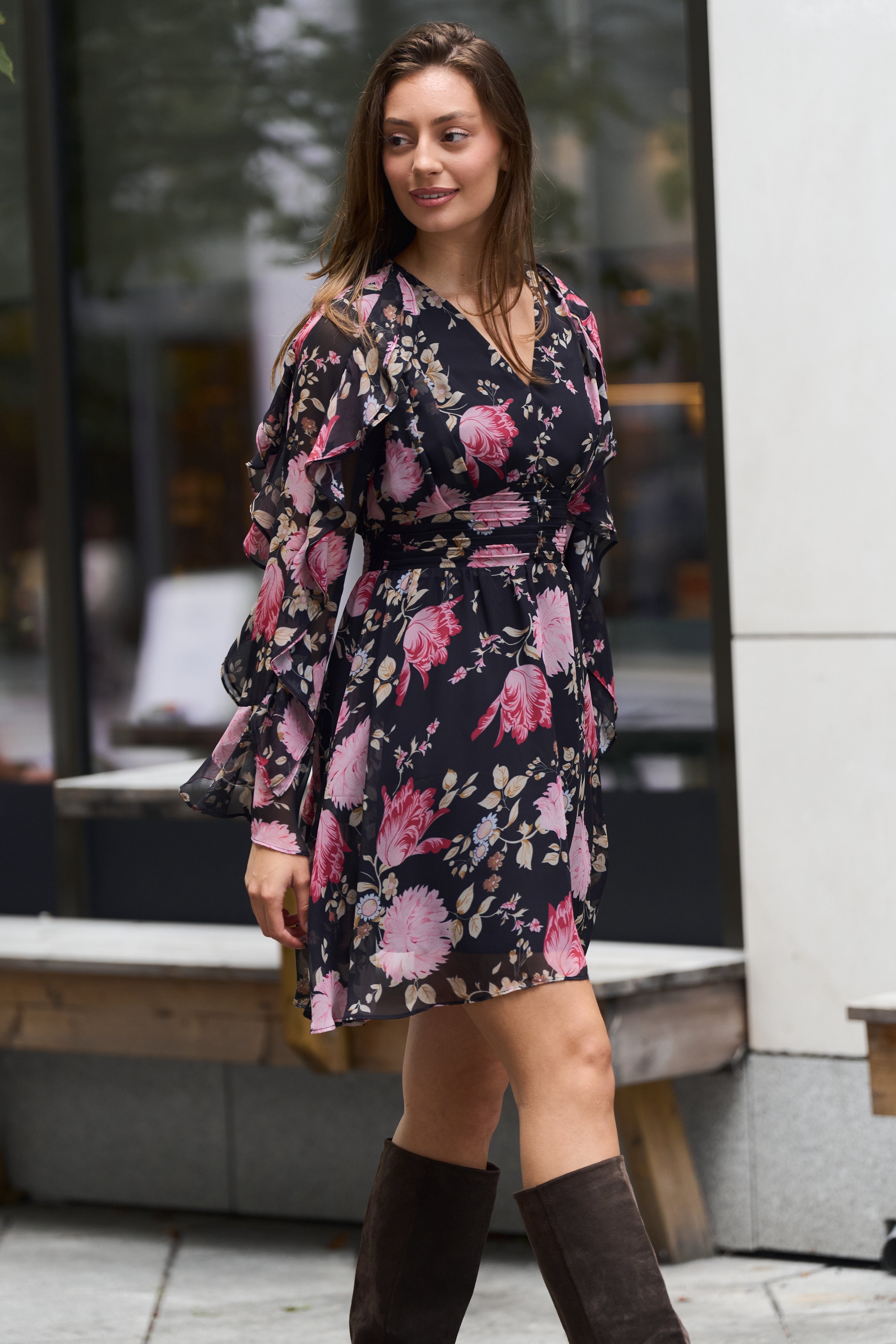 Lumi Mini Dress - Black Floral