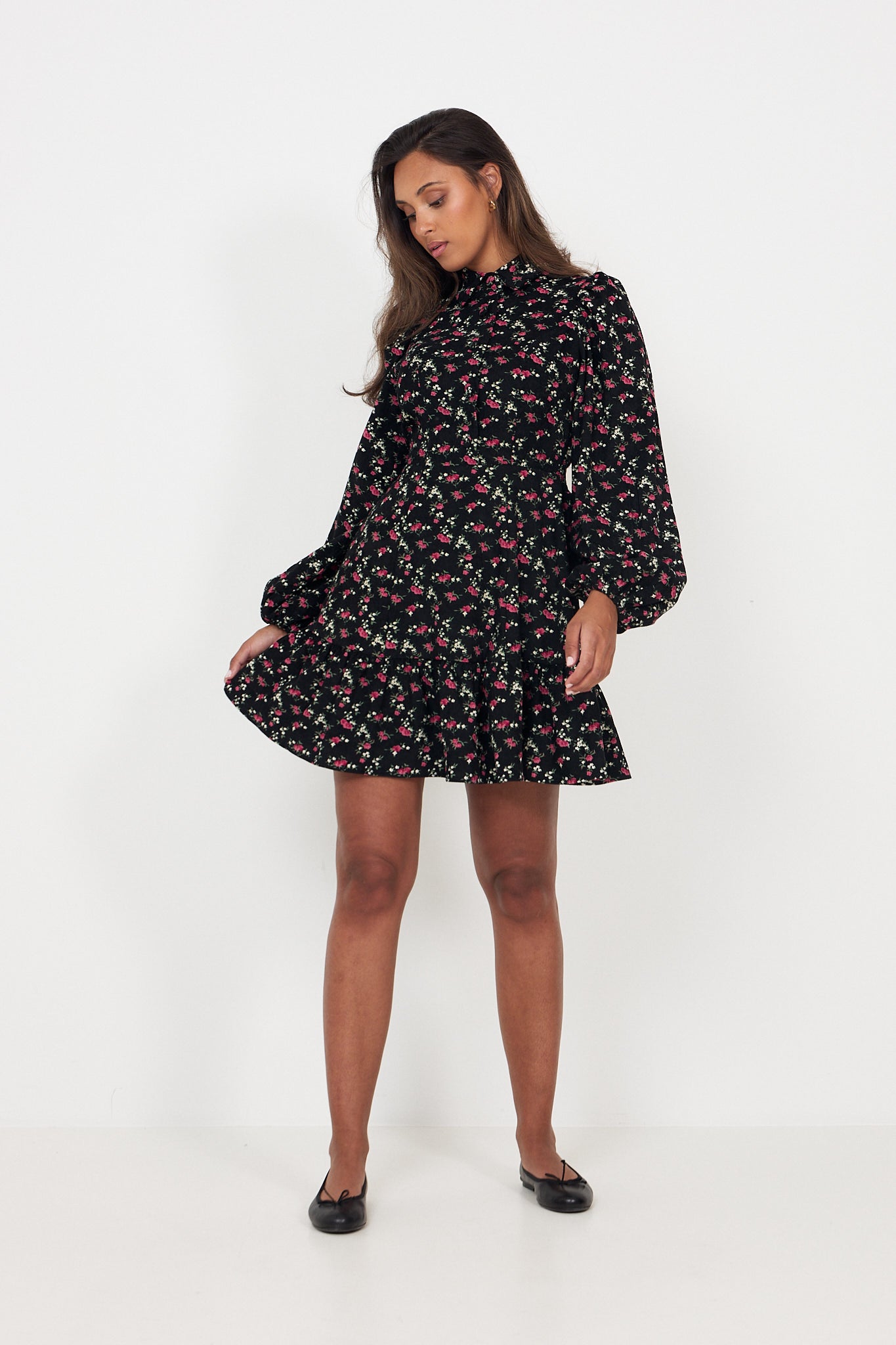 Mandy Cord Flower Mini Dress - Black/Pink