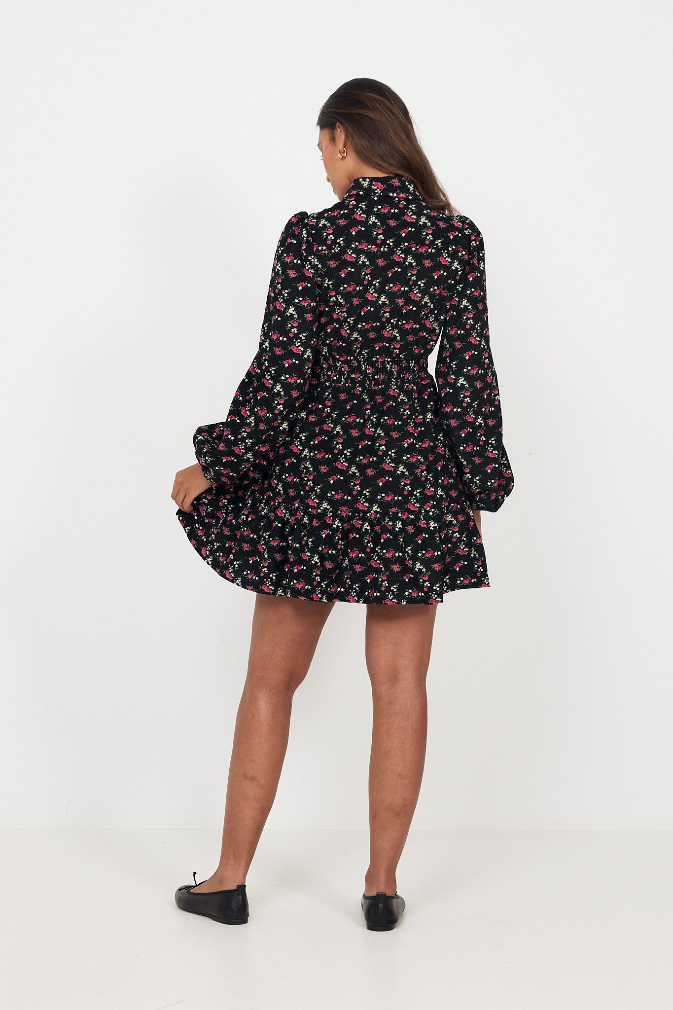 Mandy Cord Flower Mini Dress - Black/Pink