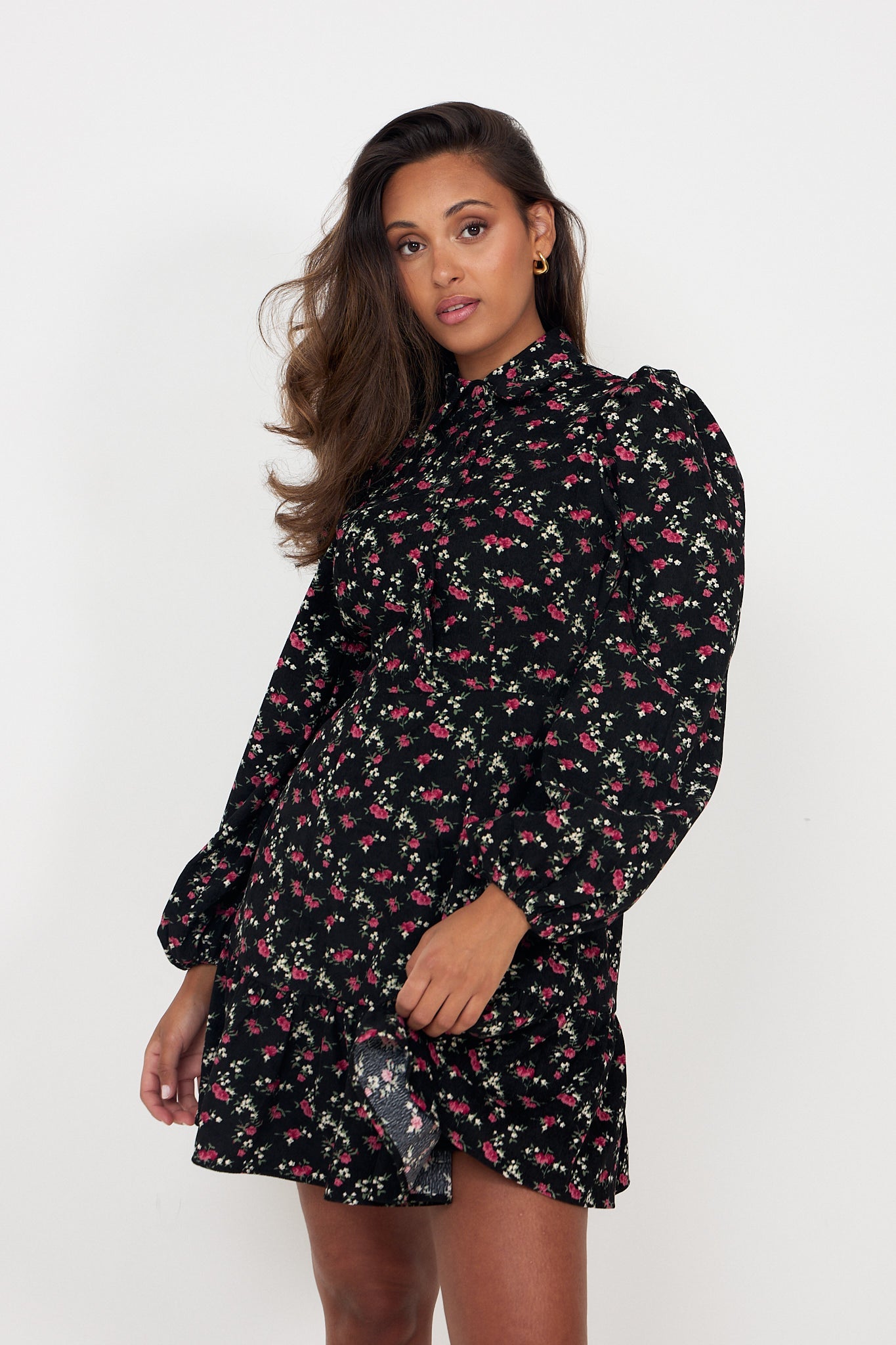 Mandy Cord Flower Mini Dress - Black/Pink