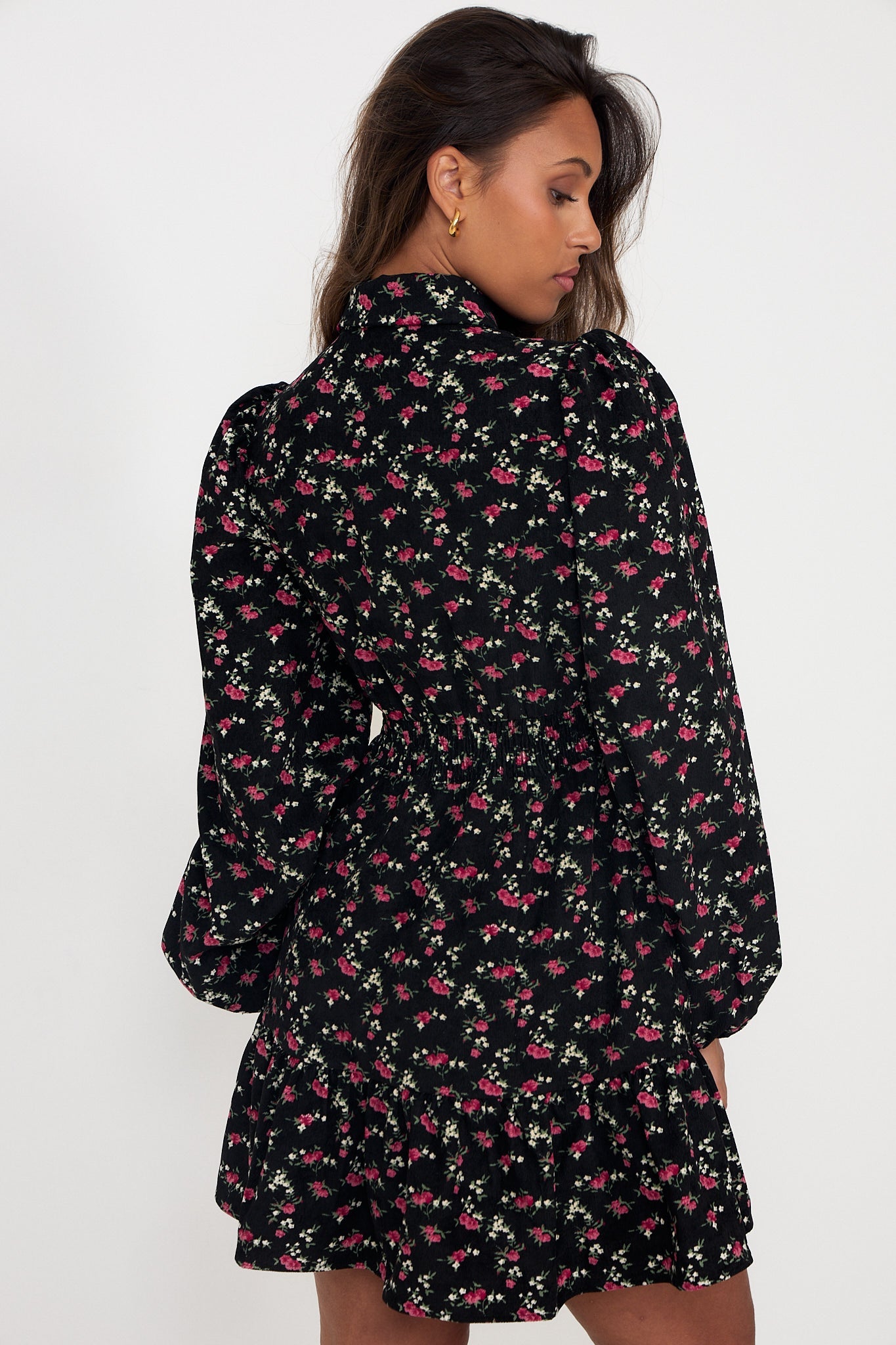 Mandy Cord Flower Mini Dress - Black/Pink