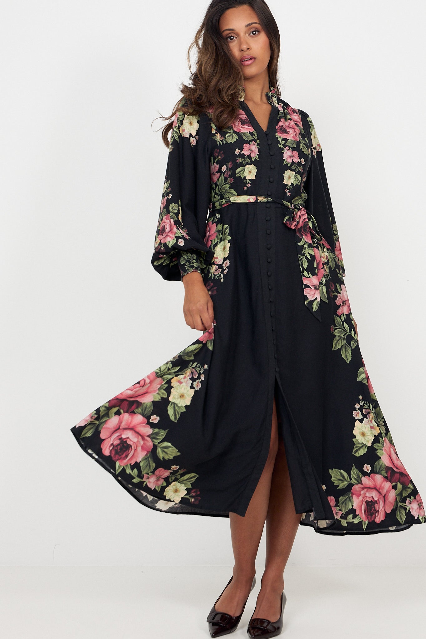 Benedicte Linen Midi Dress - Dark Pink