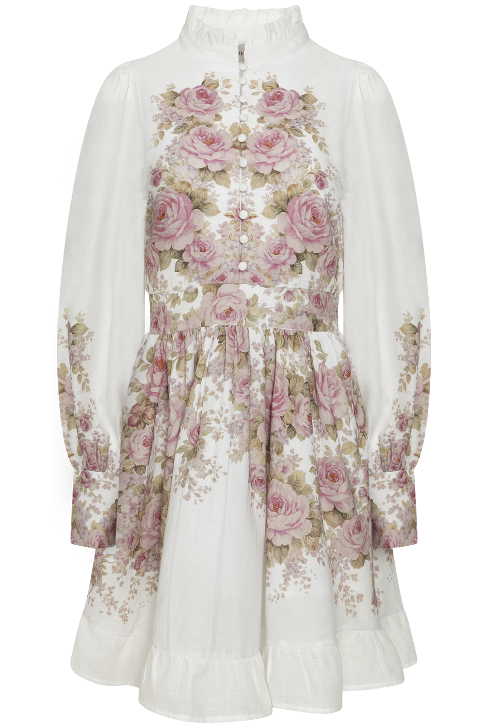 Liv Linen Cotton Mini Dress - Off-White / Pink