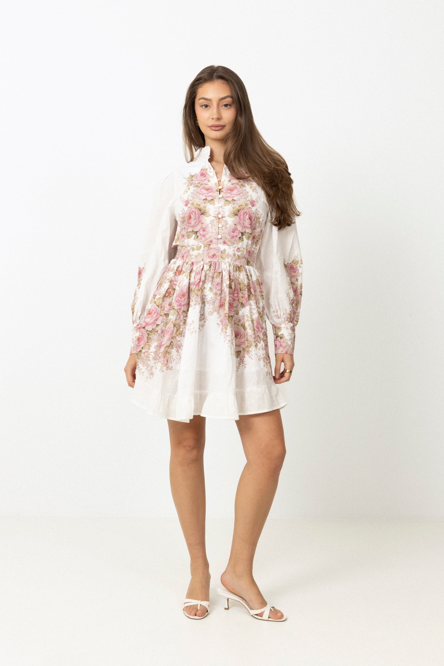 Liv Linen Cotton Mini Dress - Off-White / Pink