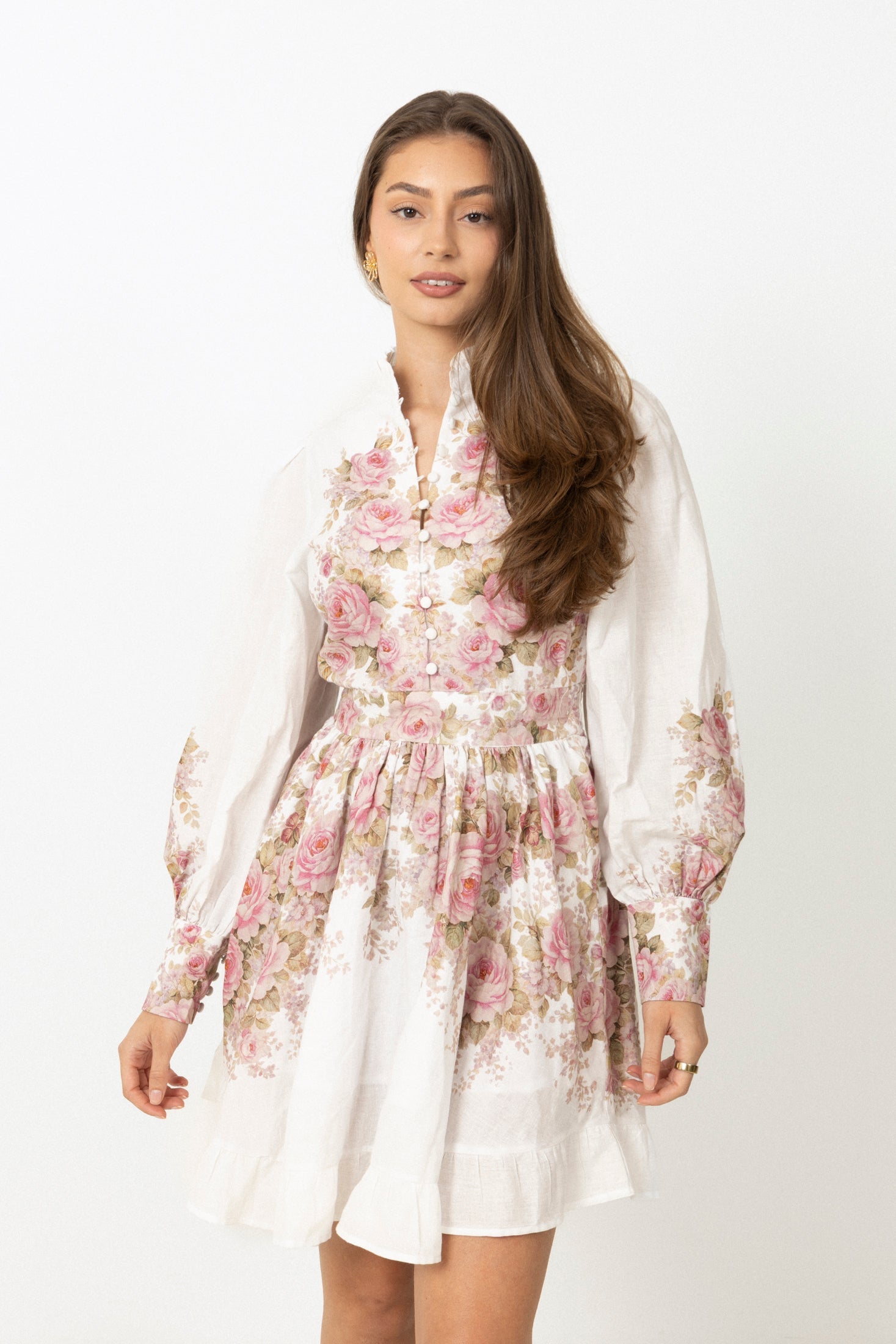 Liv Linen Cotton Mini Dress - Off-White / Pink