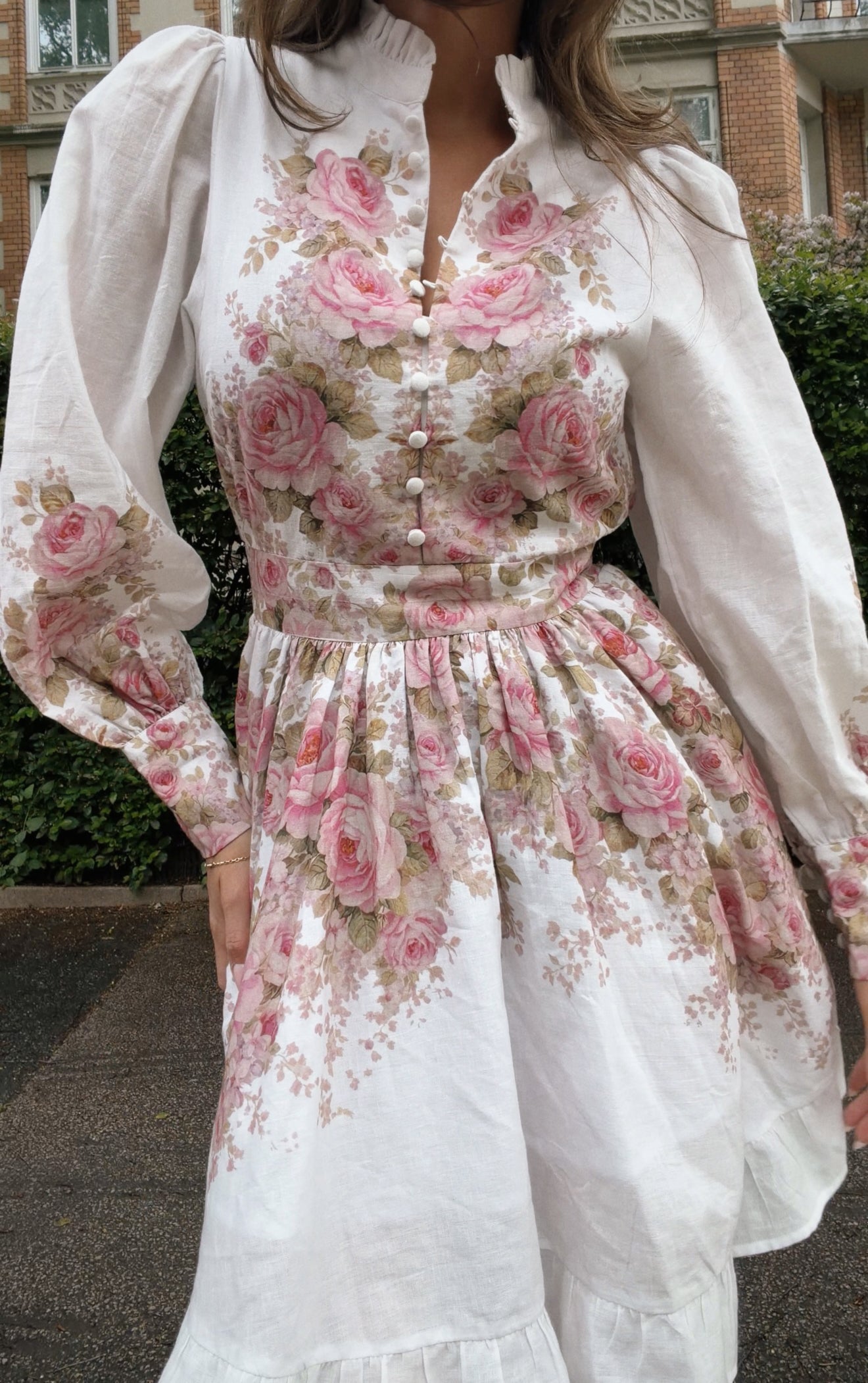 Liv Linen Cotton Mini Dress - Off-White / Pink