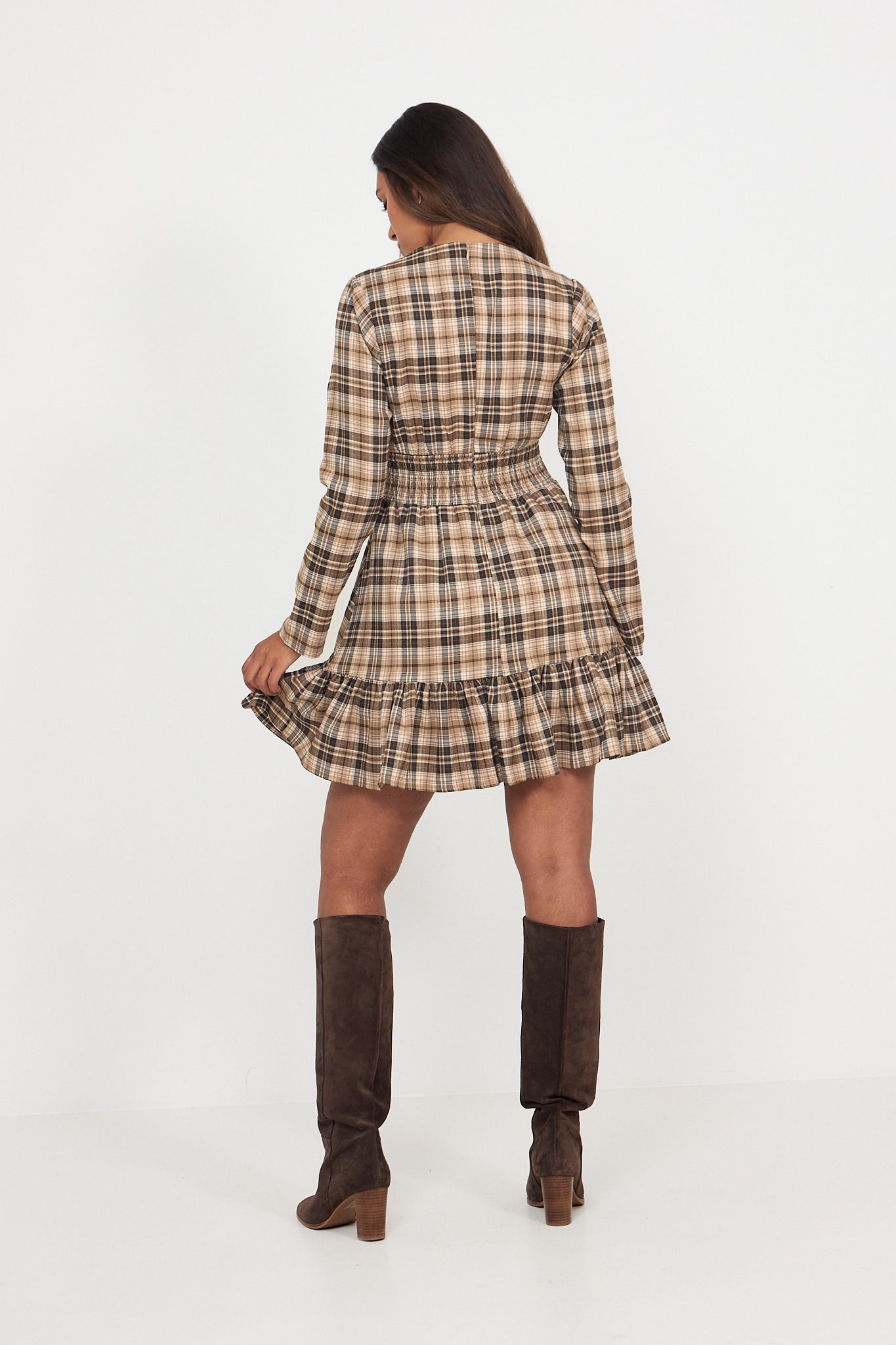 Lena Check Mini Dress - Brown Check