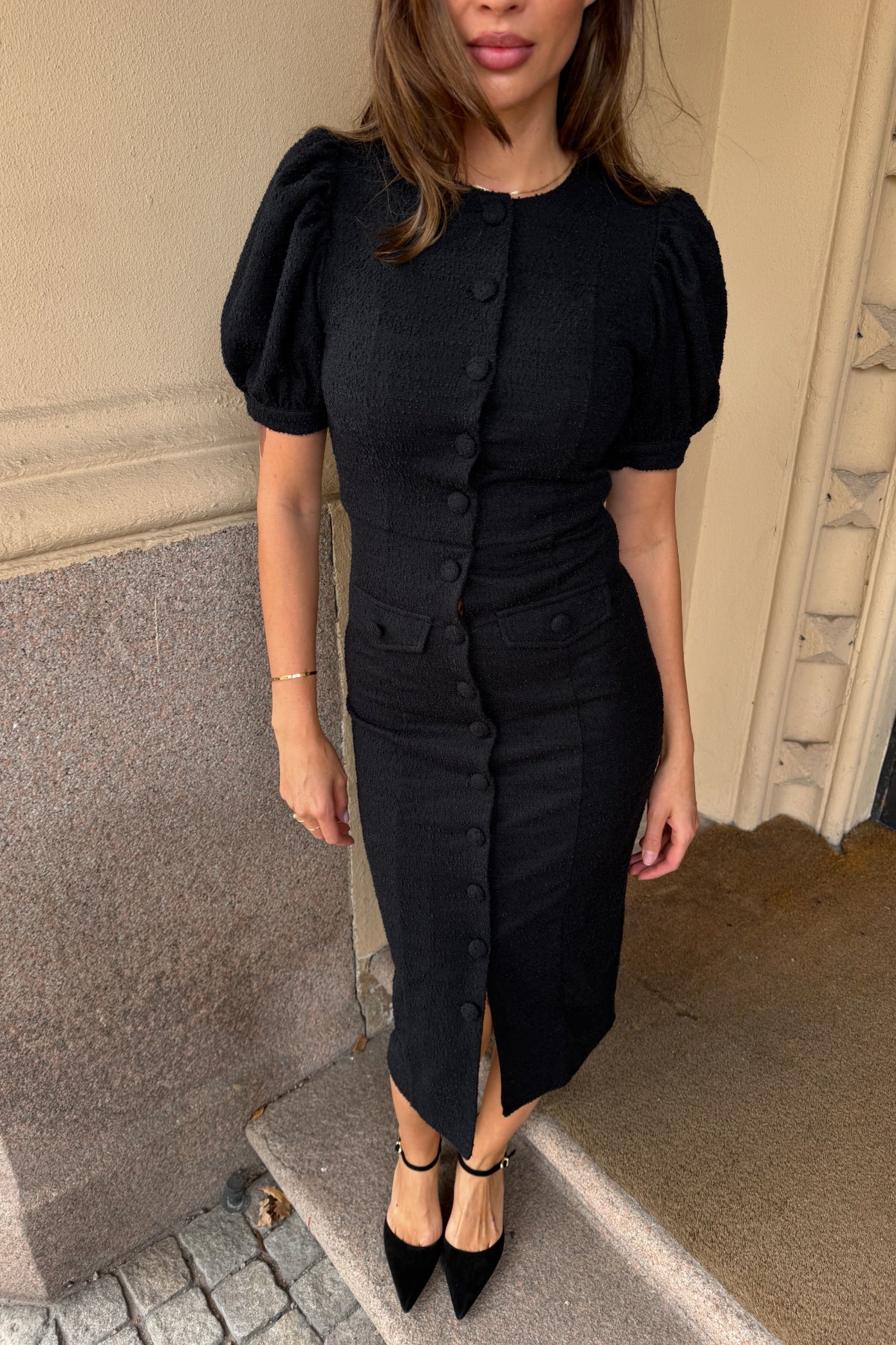 Irma Boucle Midi Dress - Black
