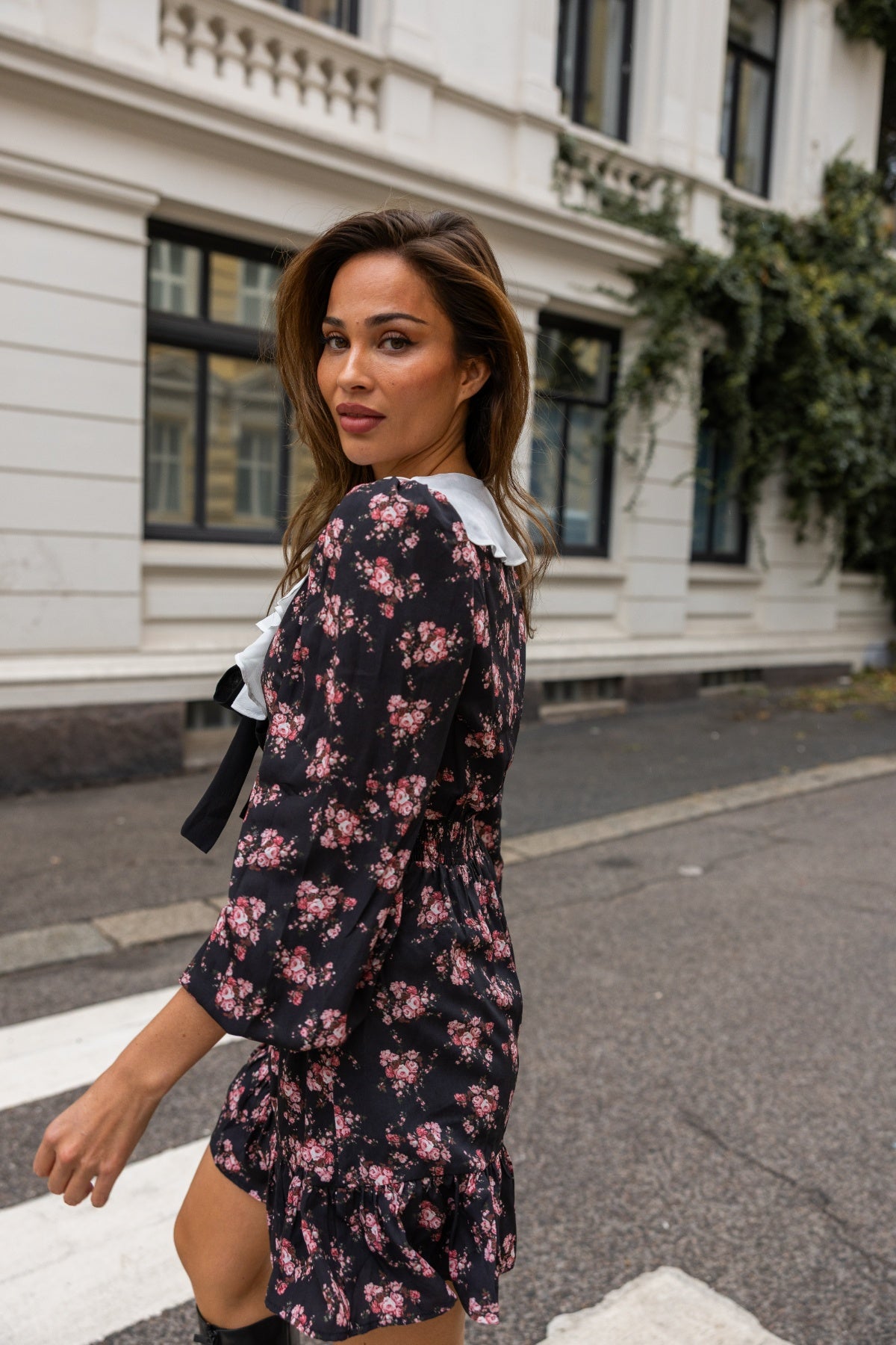 Enya Ruffle Floral Mini Dress - Pink Flower